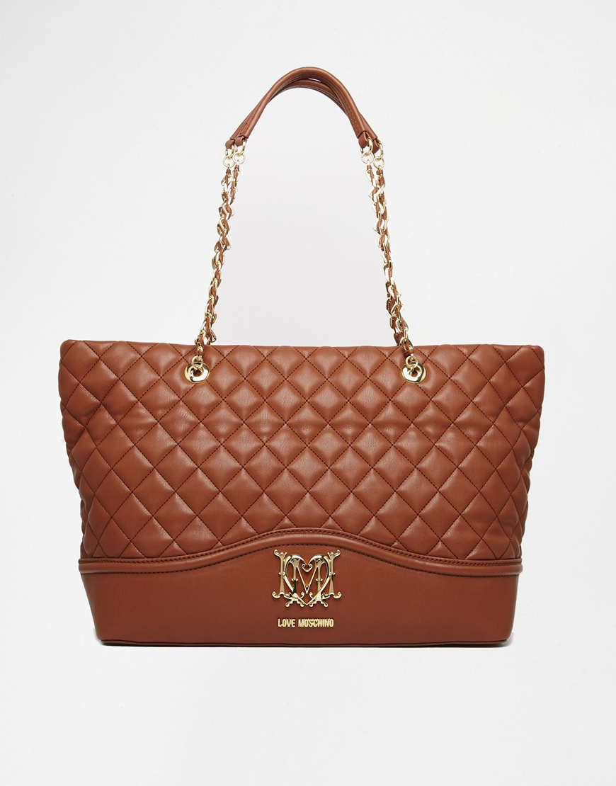 Love Moschino Large Quilted Shopper Bag In Tan in Brown Lyst