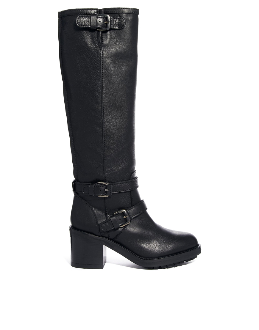 Mango Knee High Biker Boots in Black - Lyst