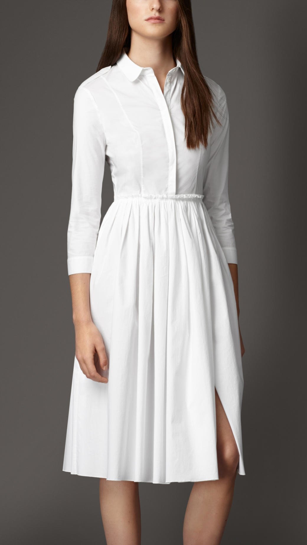 Lyst Burberry  Skirted Stretch Cotton Shirt  Dress  in White