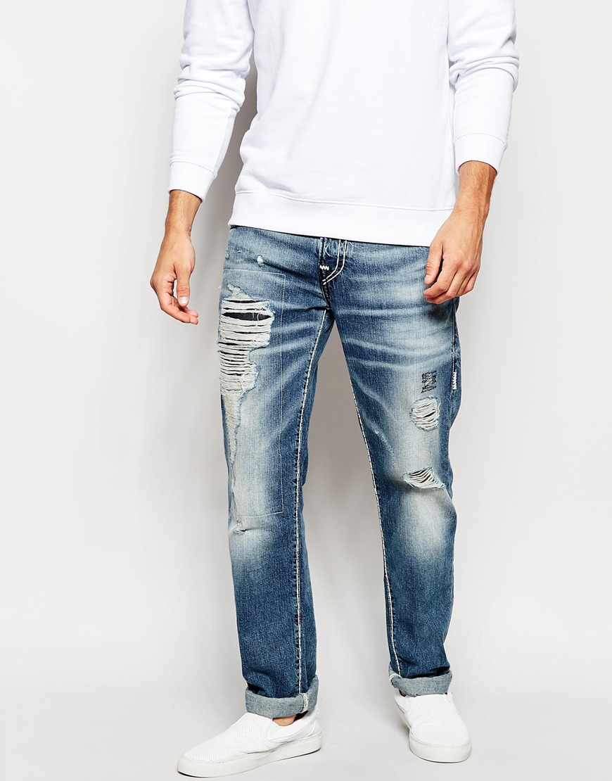 True Religion Jeans Rocco Slim Fit Super T Rip And Repair in Blue for Men |  Lyst