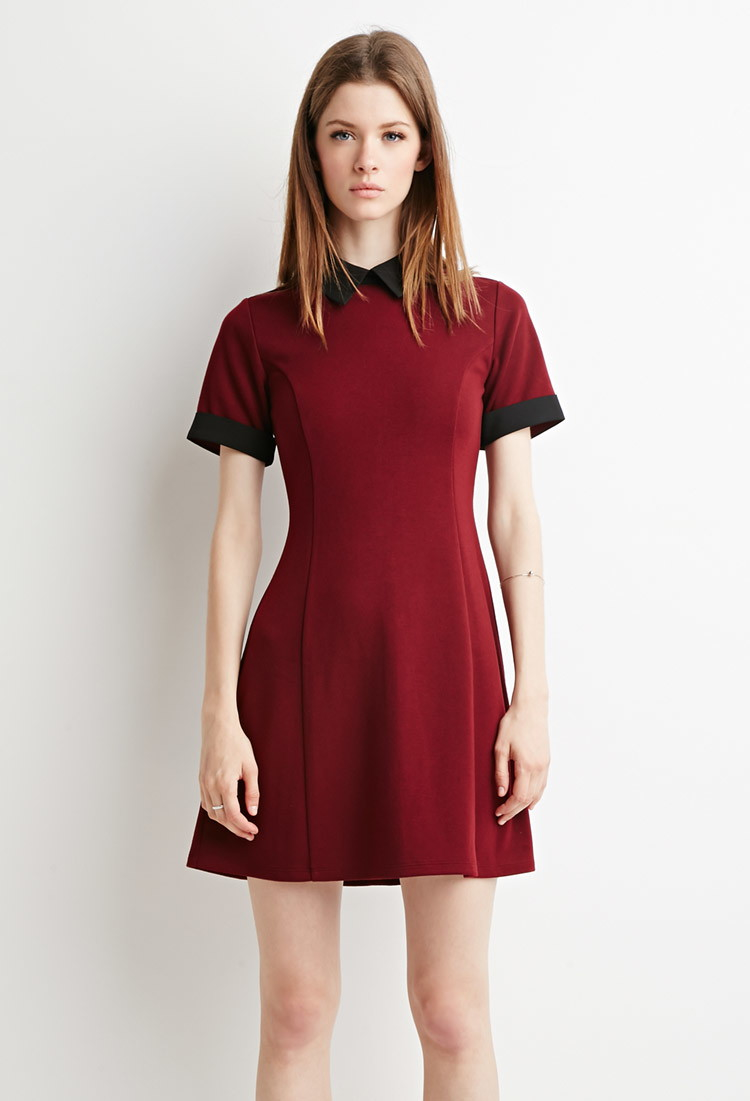 burgundy collar dress
