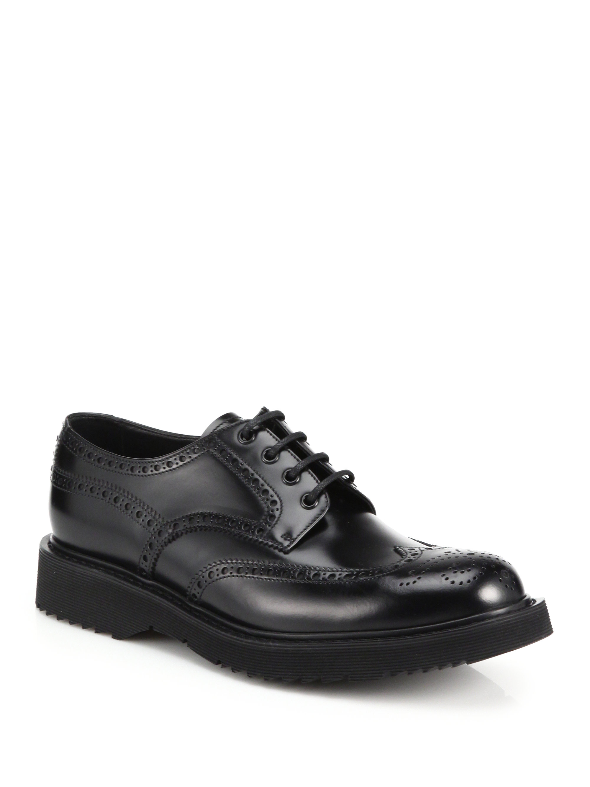 Prada Rois Spazzolato Leather Derby Shoes in Black for Men - Lyst
