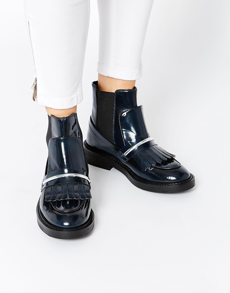 ASOS Angelic Touch Chelsea Leather Ankle Boots in Navy (Blue) - Lyst
