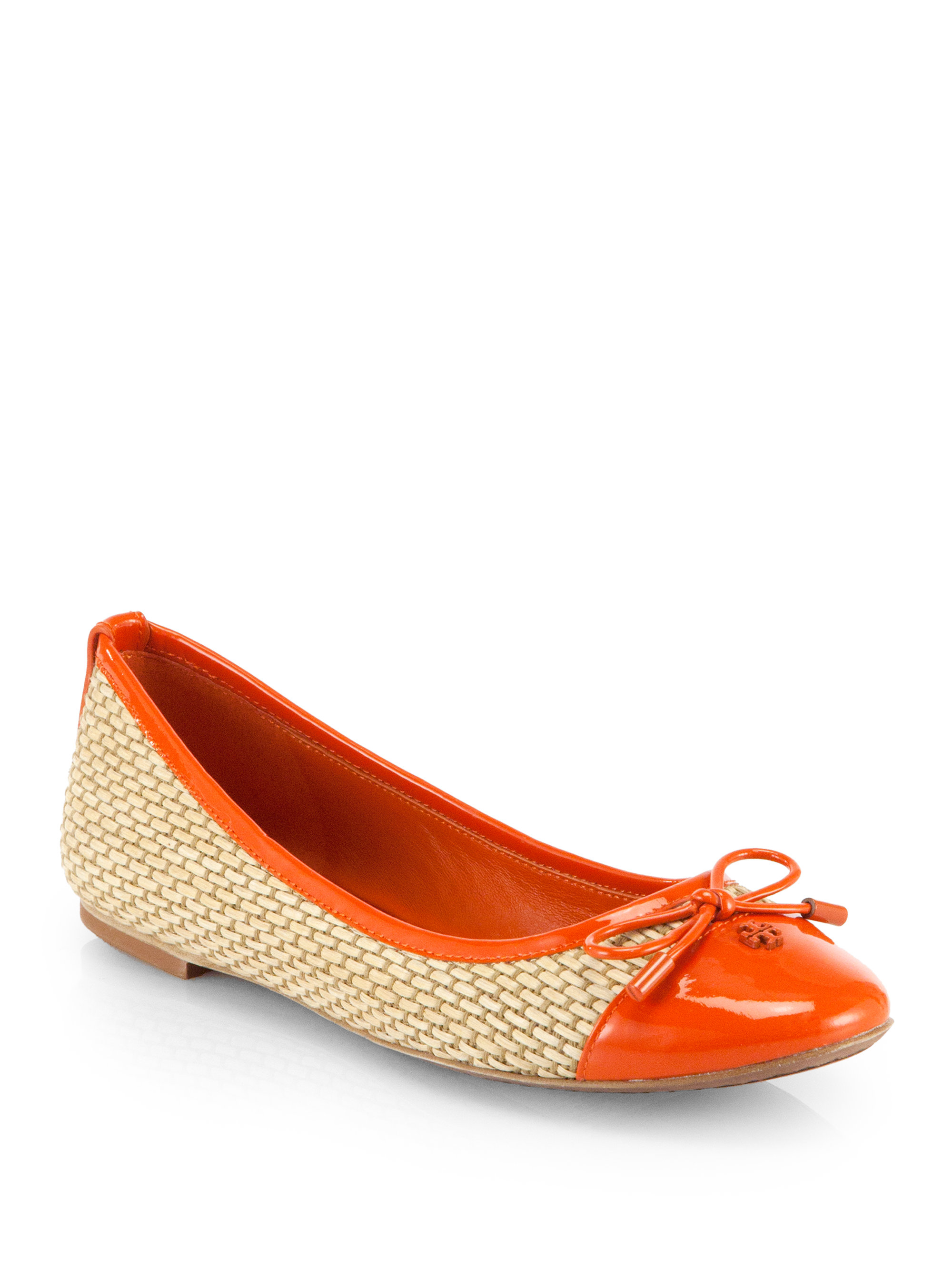 Tory Burch Catherine Raffia & Patent Leather Ballet Flats in Orange Lyst