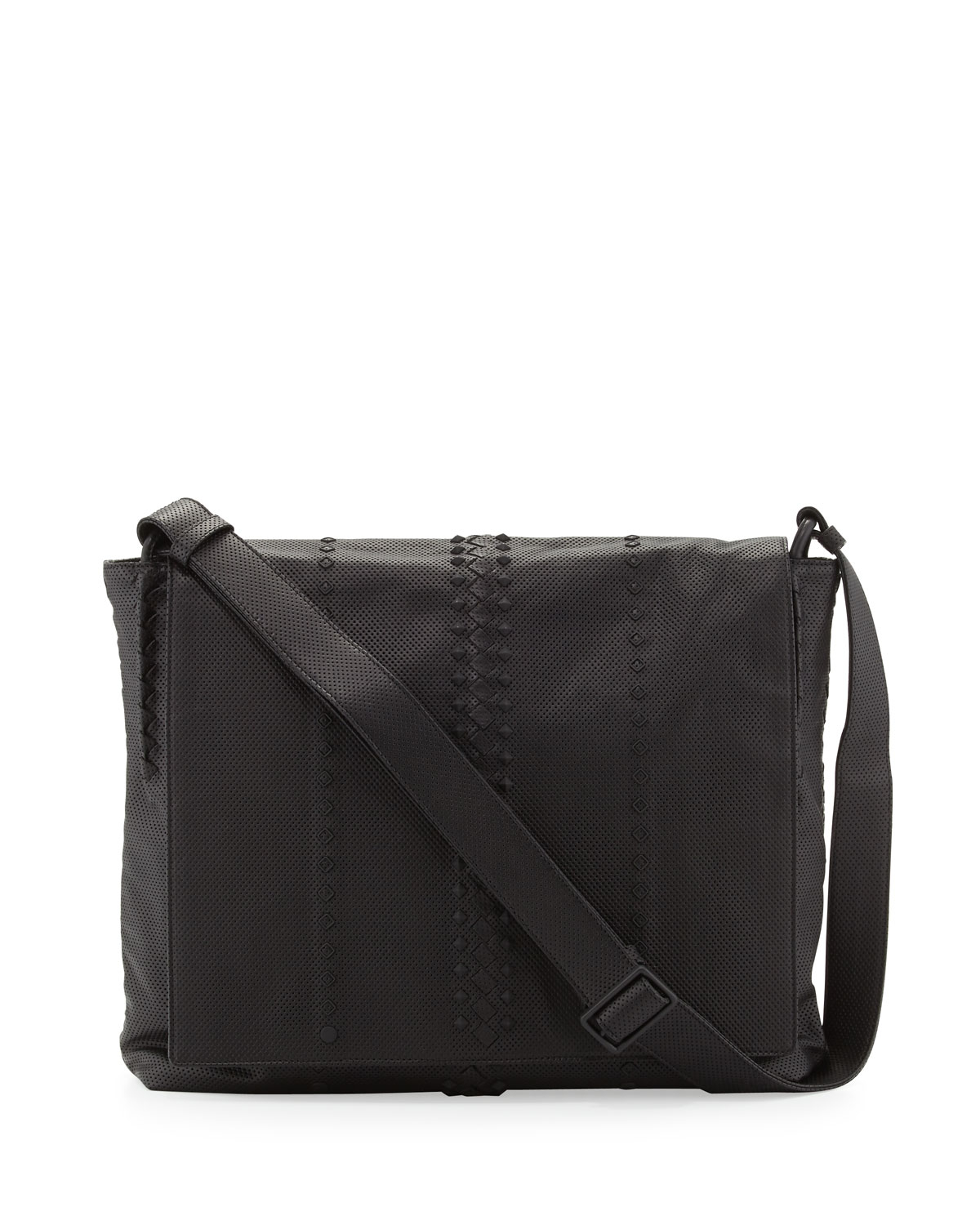 Bottega veneta Cabriolet Mens Perforated Leather Messenger Bag in Black ...