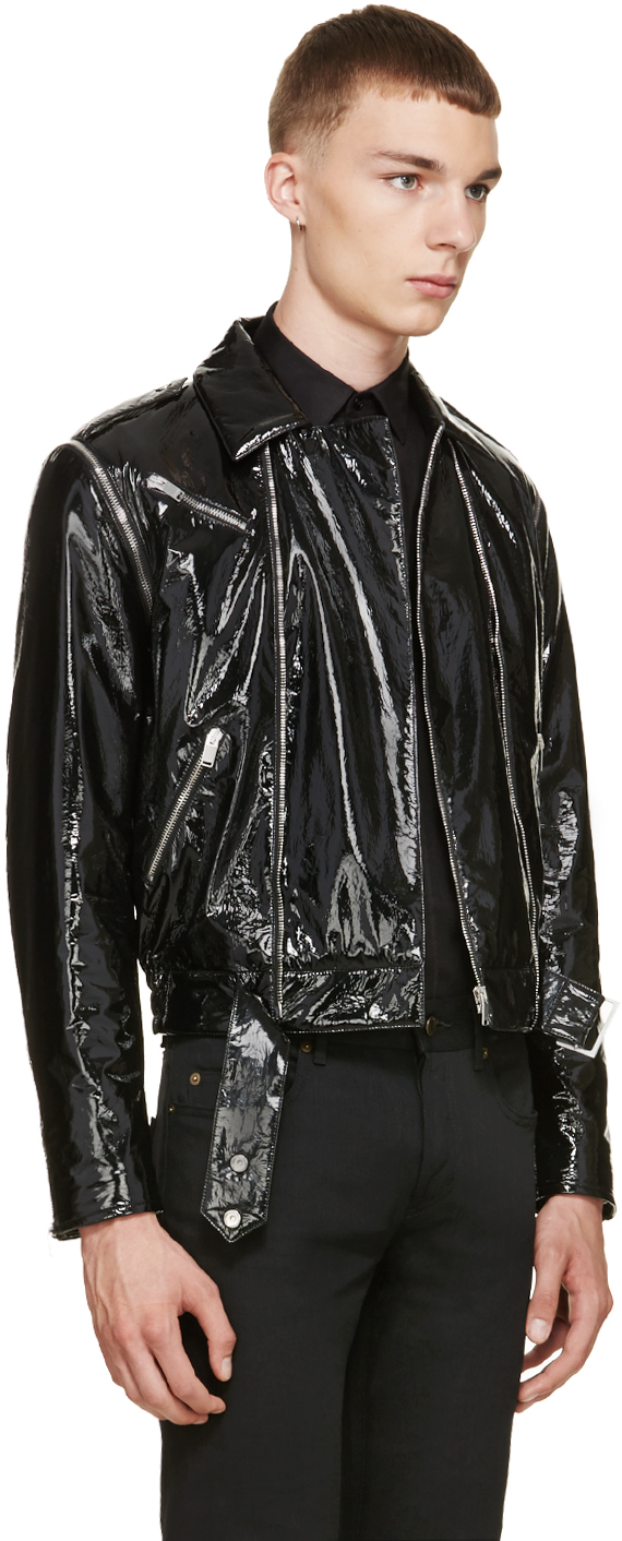Saint Laurent Black Patent Leather Biker Jacket for Men | Lyst