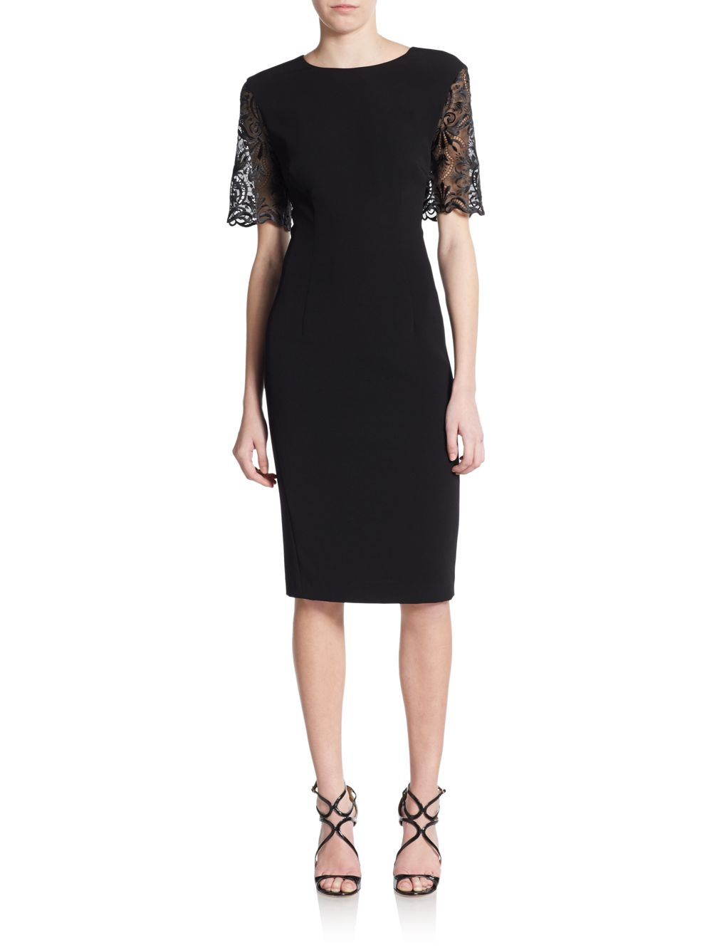 Escada Lace-sleeve Cutout Back Dress in Black | Lyst
