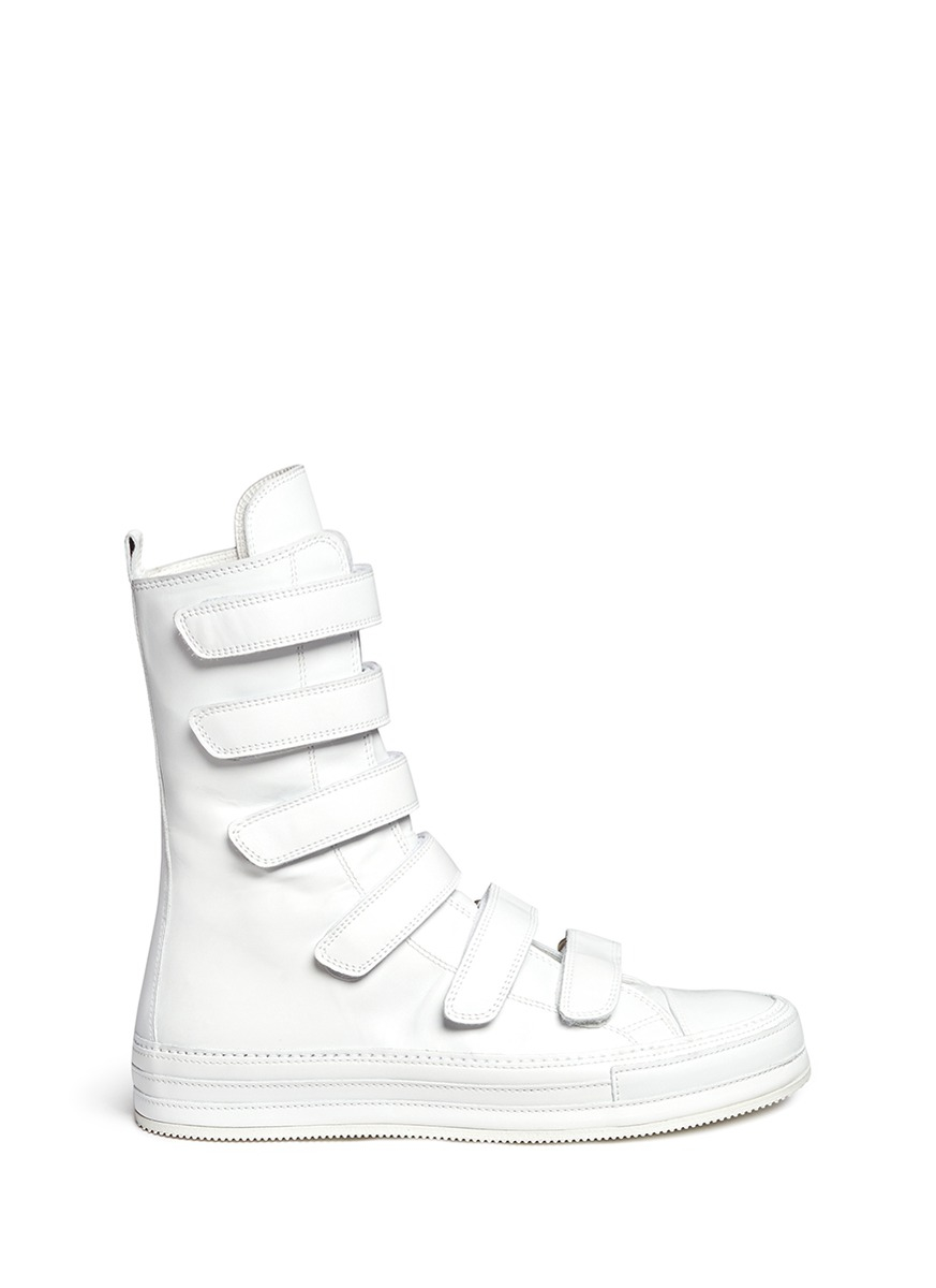 Ann Demeulemeester Velcro Strap Leather Sneaker Boots in White | Lyst