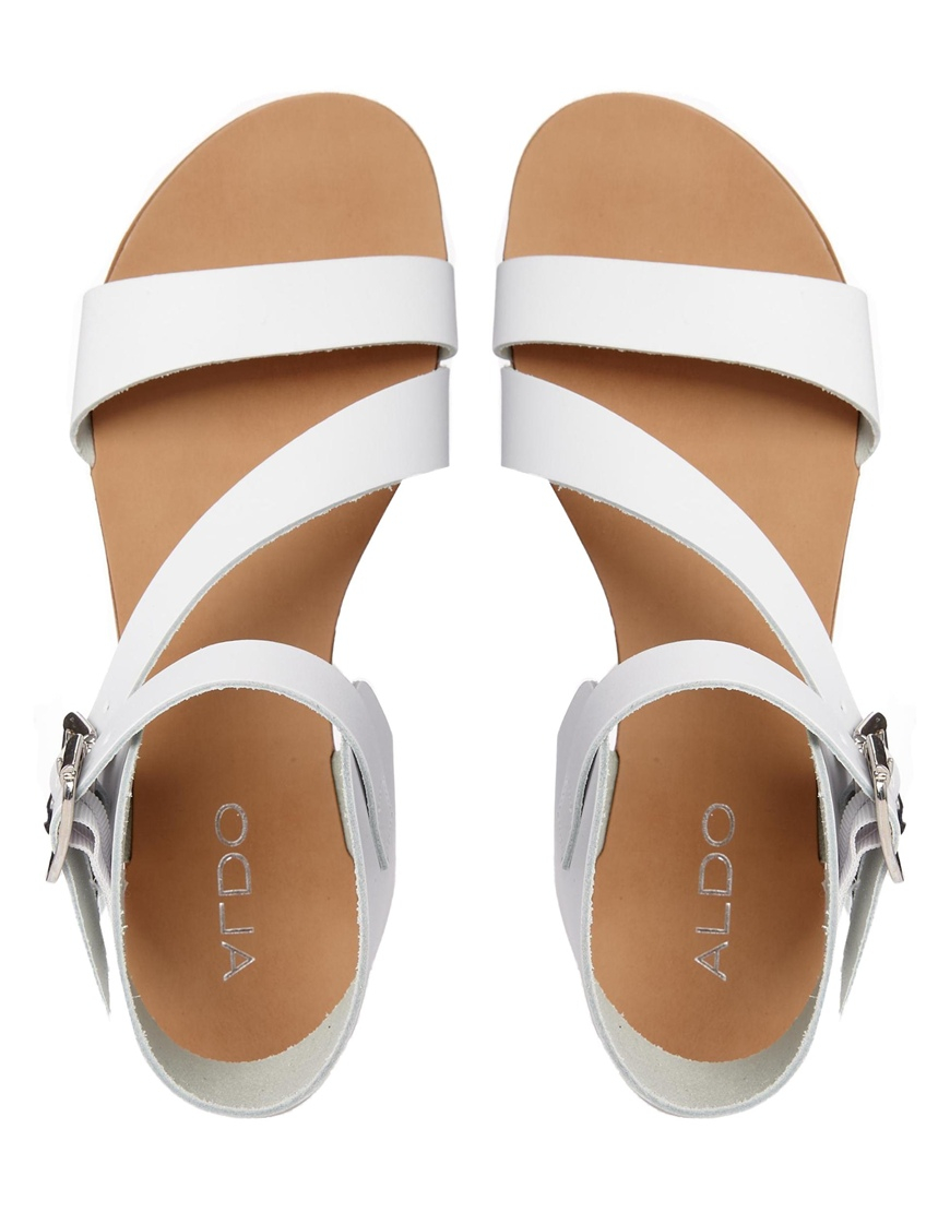 ALDO White Leather Asymmetric Flat Sandals | Lyst