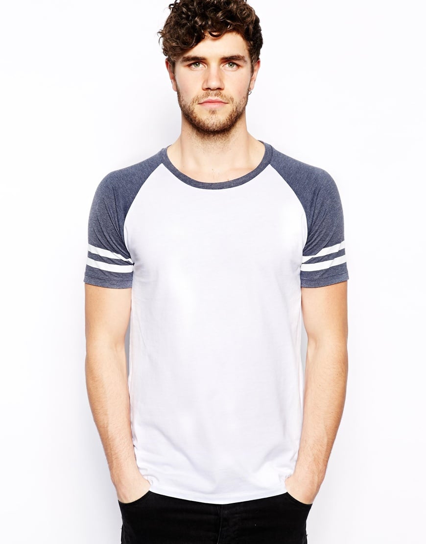 ASOS Tshirt With Contrast Raglan Stripe Sleeves in Blue for Men | Lyst