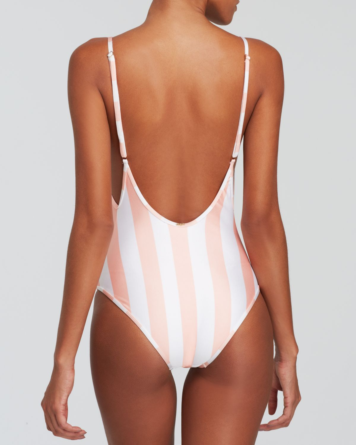 pink white striped swimsuit