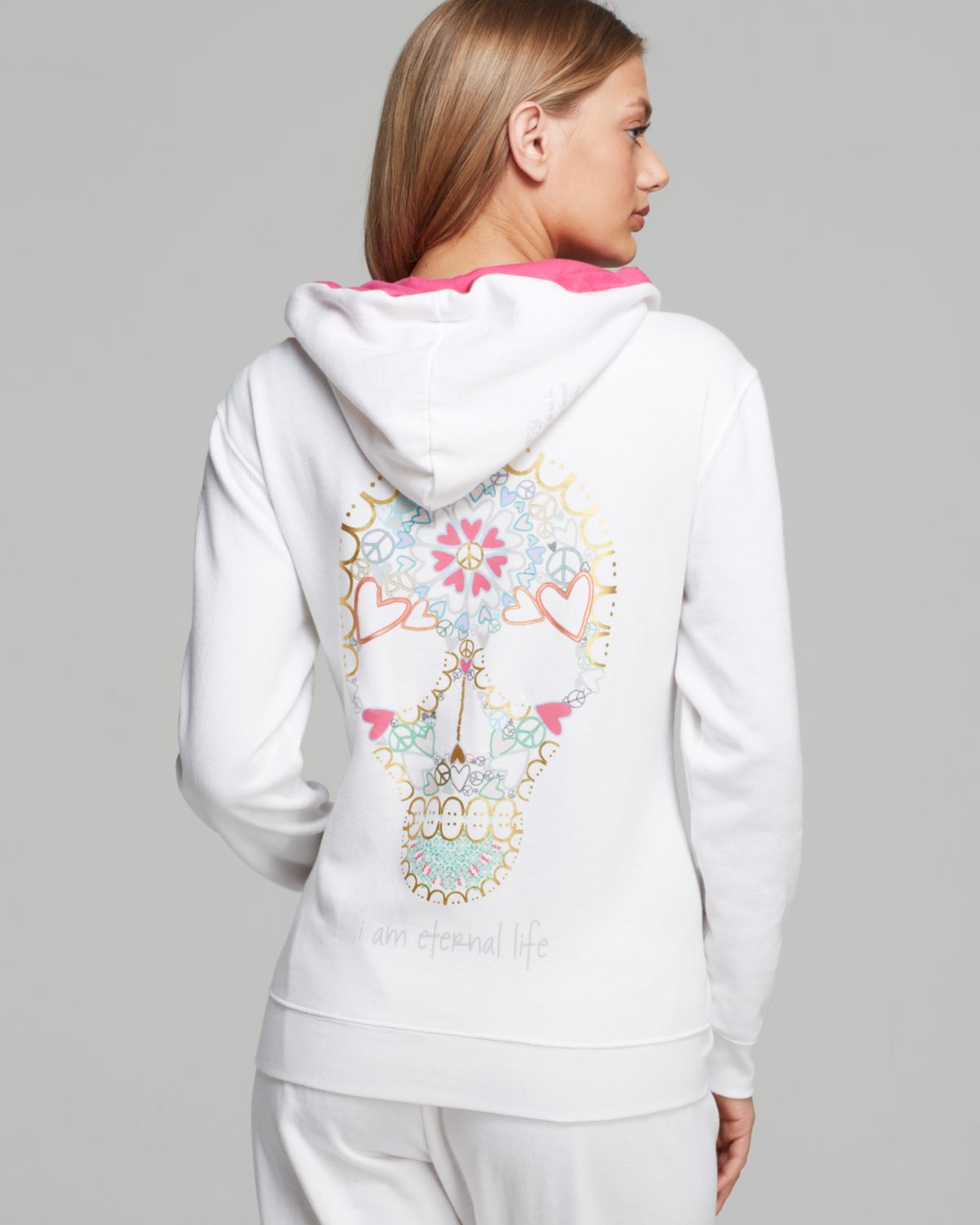 Rated 4 out of 5 by IROLYNOT from PEACE LOVE WORLD COWL NECK HOODIE I am not much of a 'hoodie' wearer but I do love this one! I got it in the pink/lilac and the joggers to match. I gave it 4 stars because they do not bring in enough larger sizes to be able to get the matches I want.