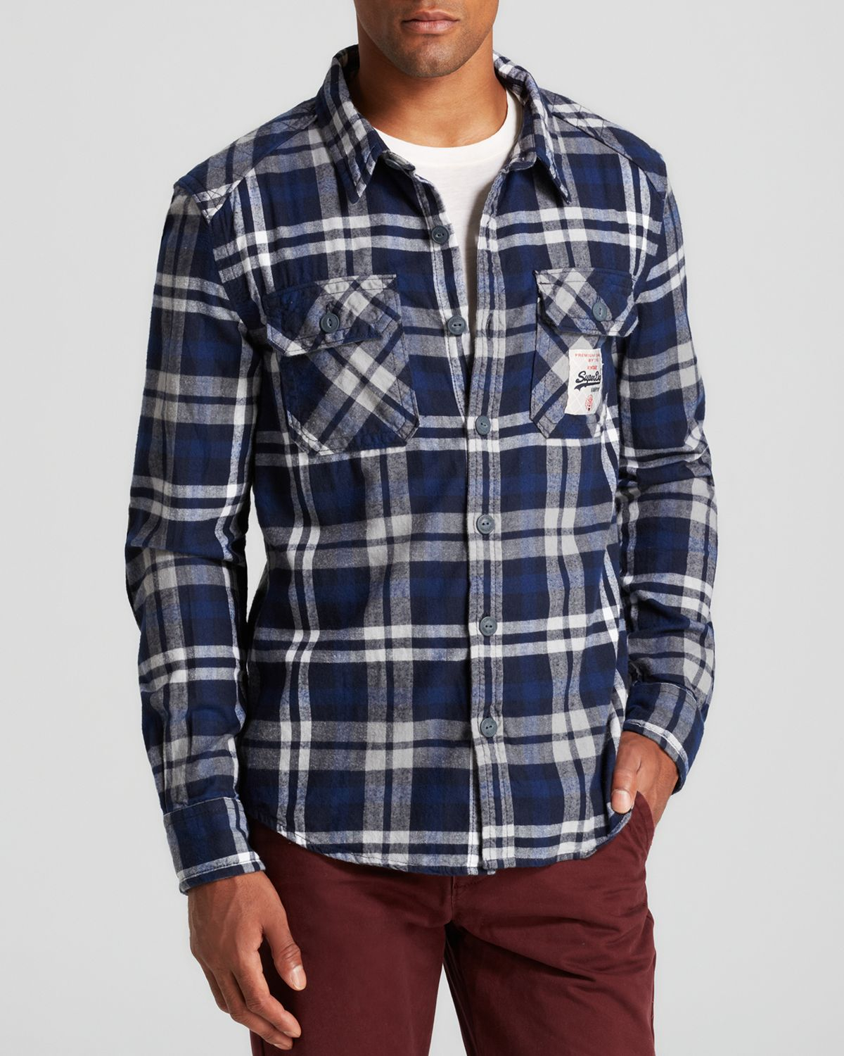 Superdry Plaid Flannel Button-front Shirt in Blue for Men | Lyst