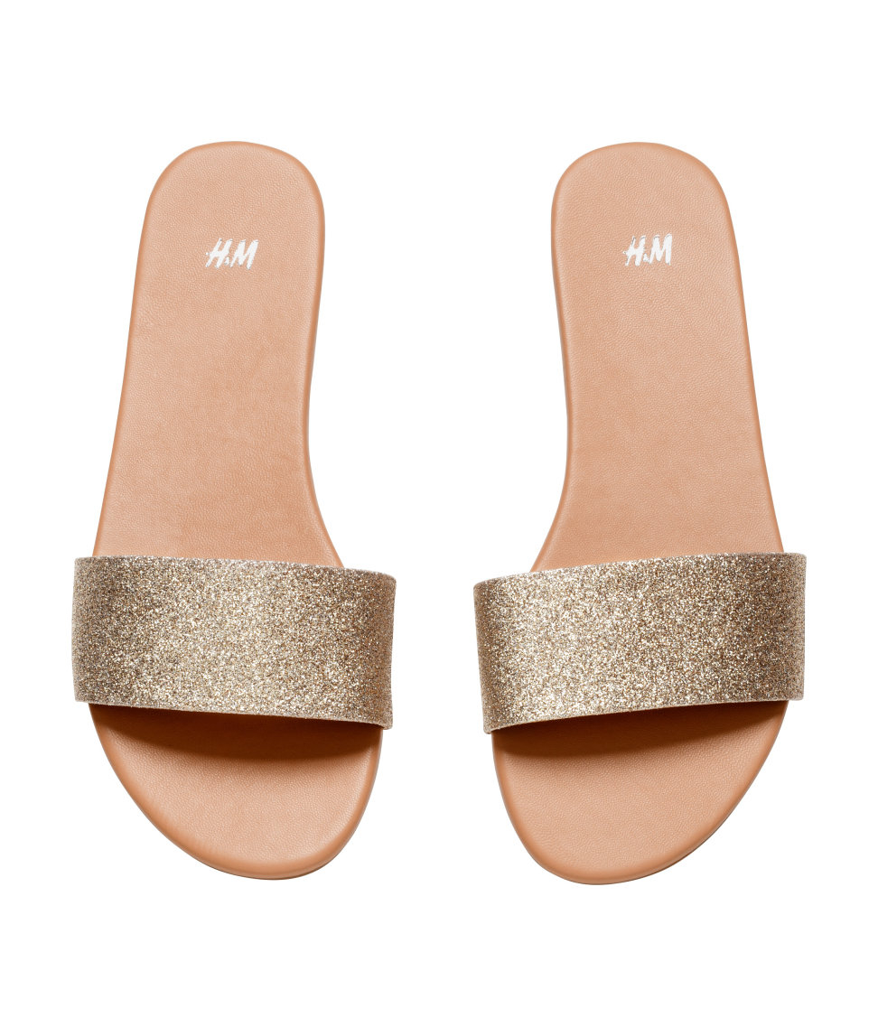 H M Slip  On Sandals  in Metallic Lyst