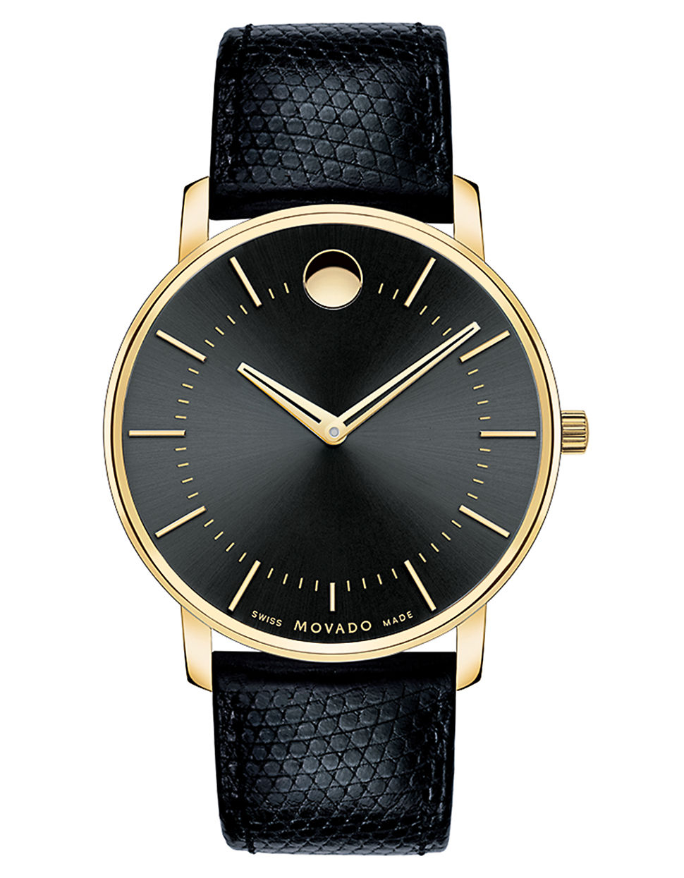Movado Mens Goldtone Round Watch With Leather Strap in Black | Lyst
