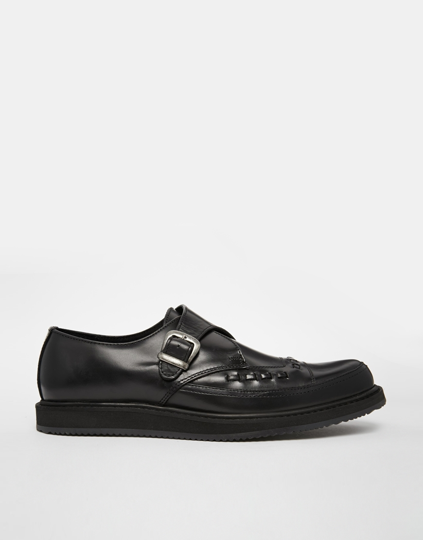 ASOS Monk Strap Creepers In Leather in Black for Men - Lyst