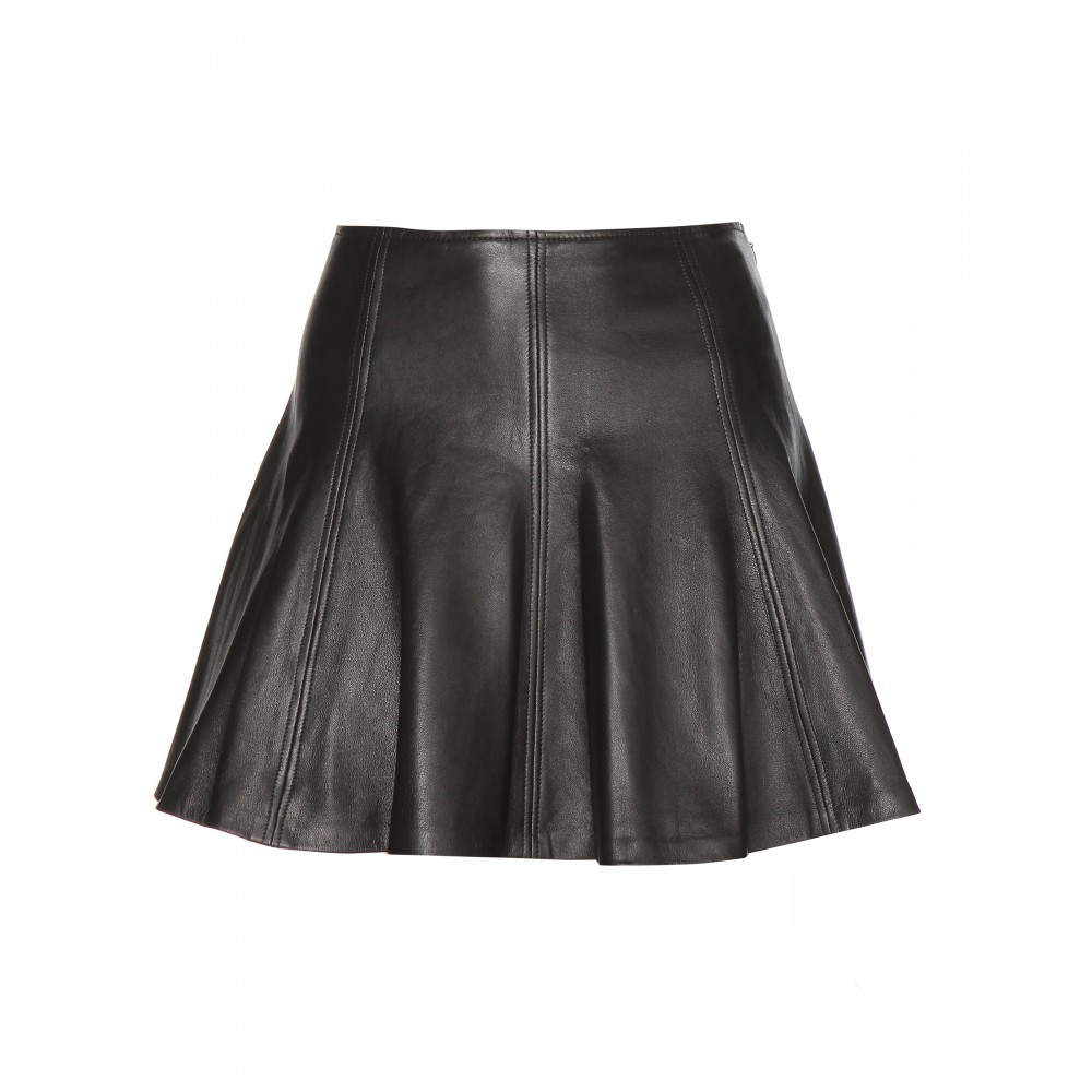 black flare leather skirt