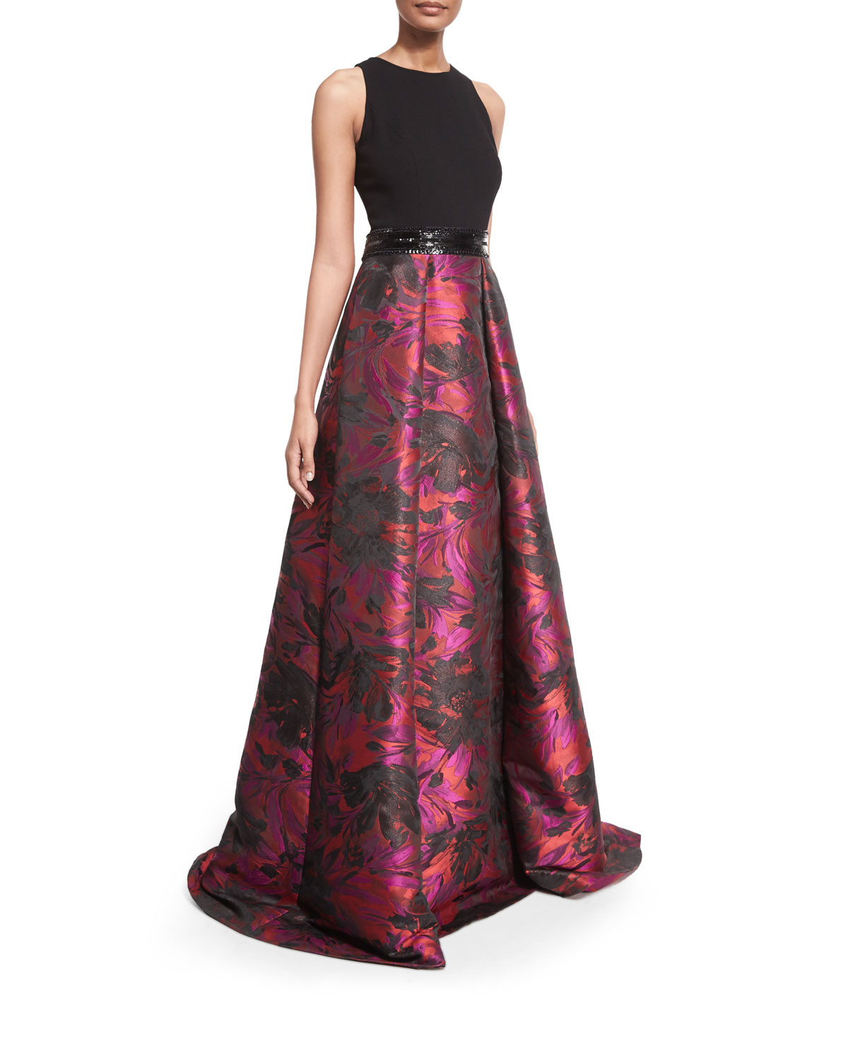 pink and black combination gown