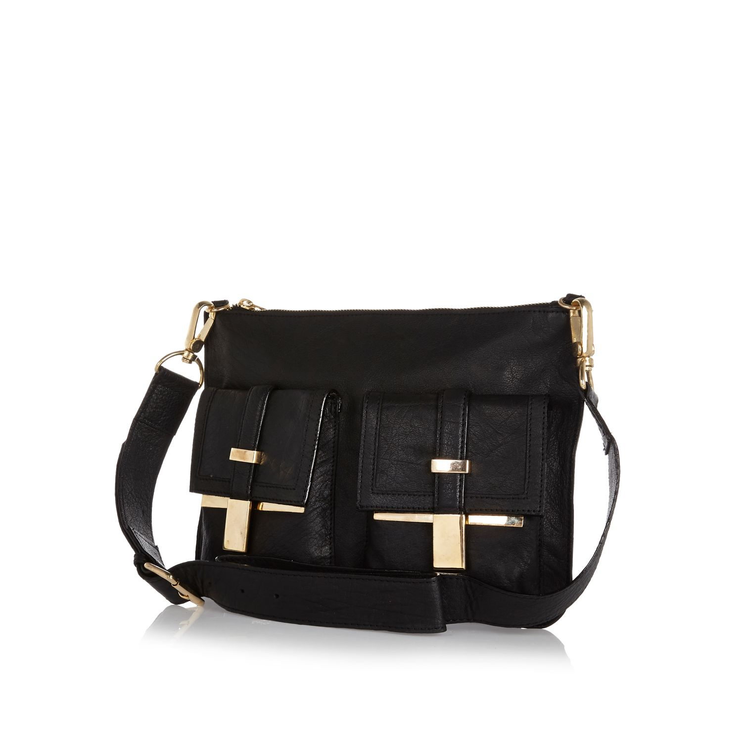 River island Black Leather Pocket Messenger Bag in Black Lyst