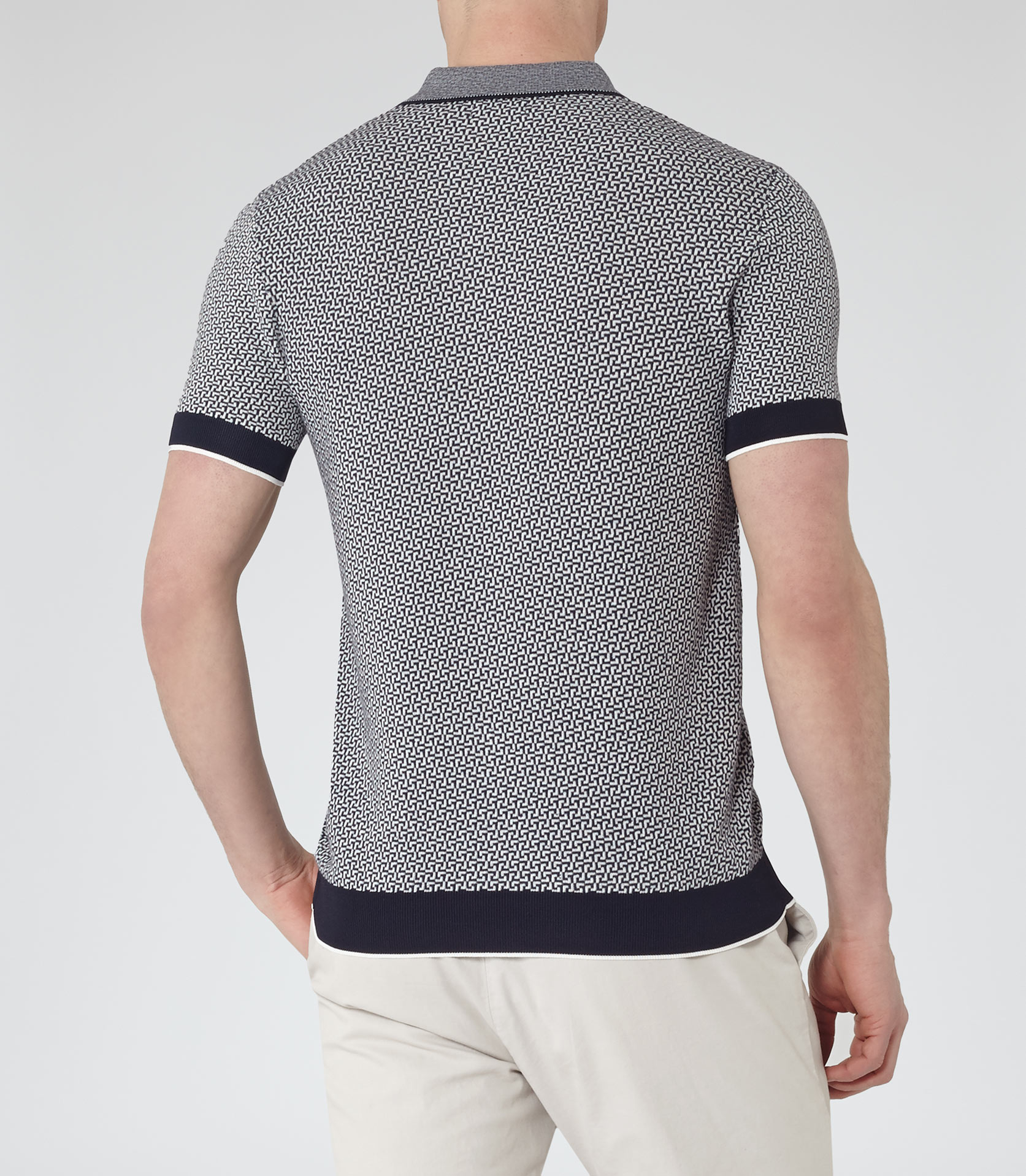 Reiss Folio Geometric Knitted Polo Shirt in Navy (Blue) for Men - Lyst