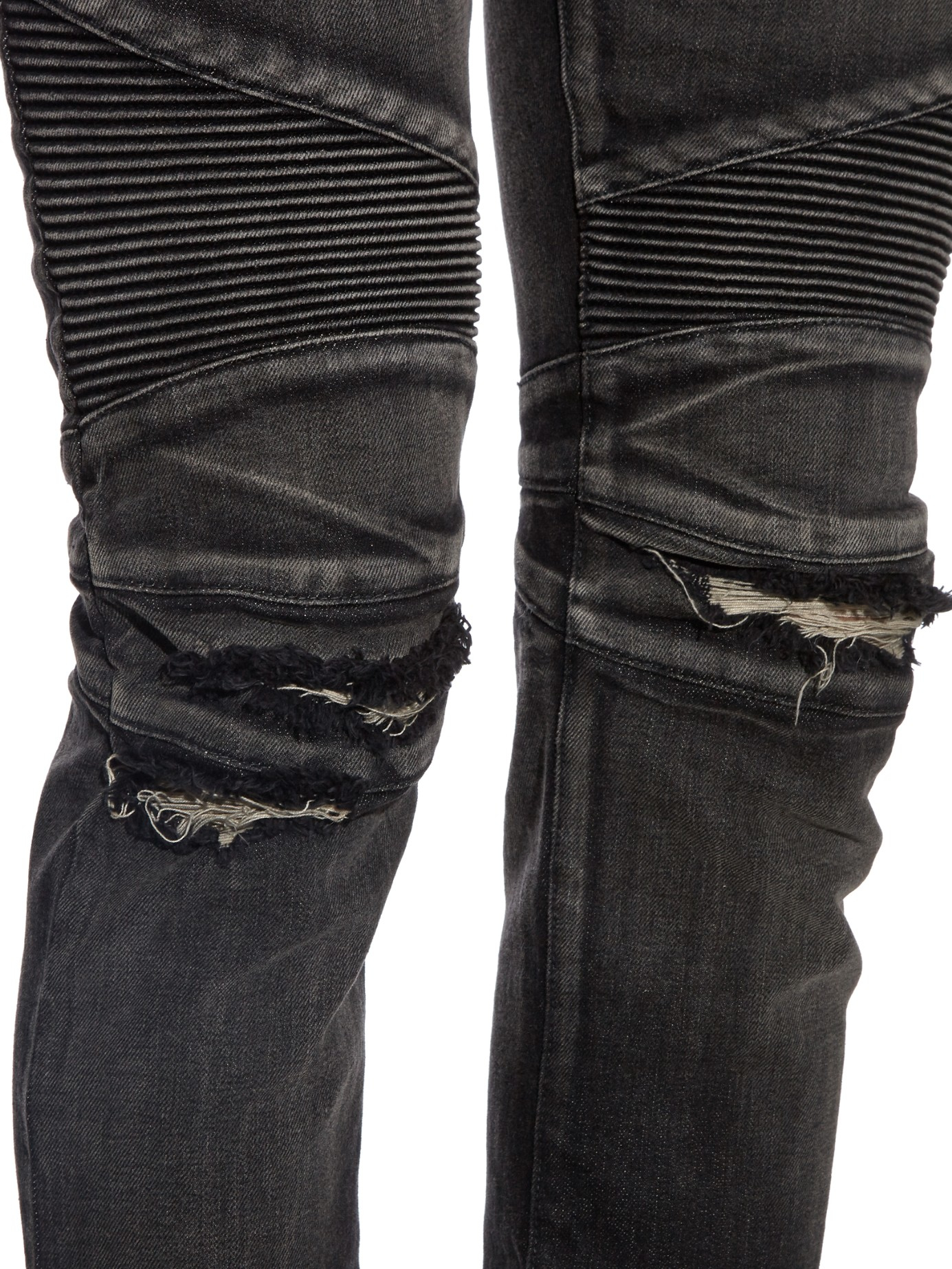 Balmain Biker Slim-Leg Distressed Jeans in Grey (Gray) for Men - Lyst