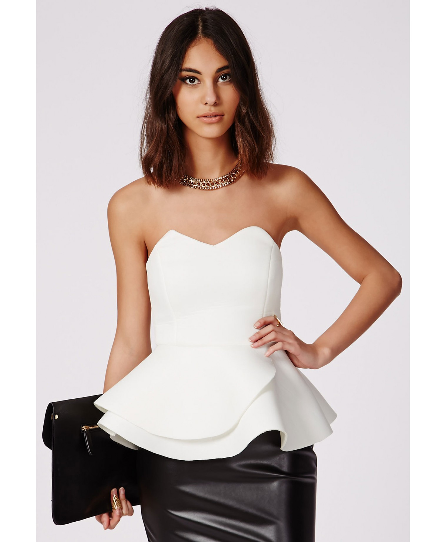 white strapless peplum top