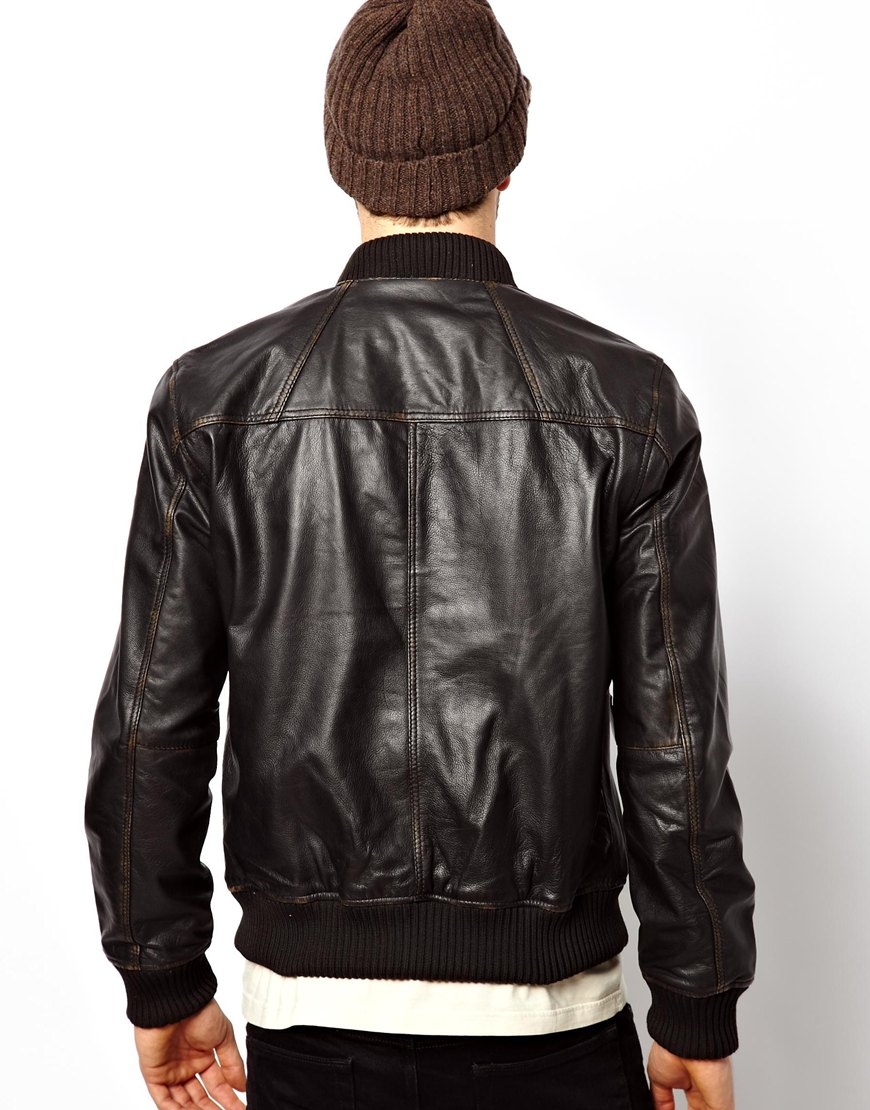 Pepe Jeans Pepe Leather Bomber Jacket Beat Slim Fit in Black for Men - Lyst