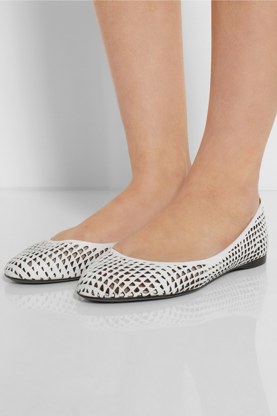Jil Sander Perforated Leather Ballet Flats in White - Lyst