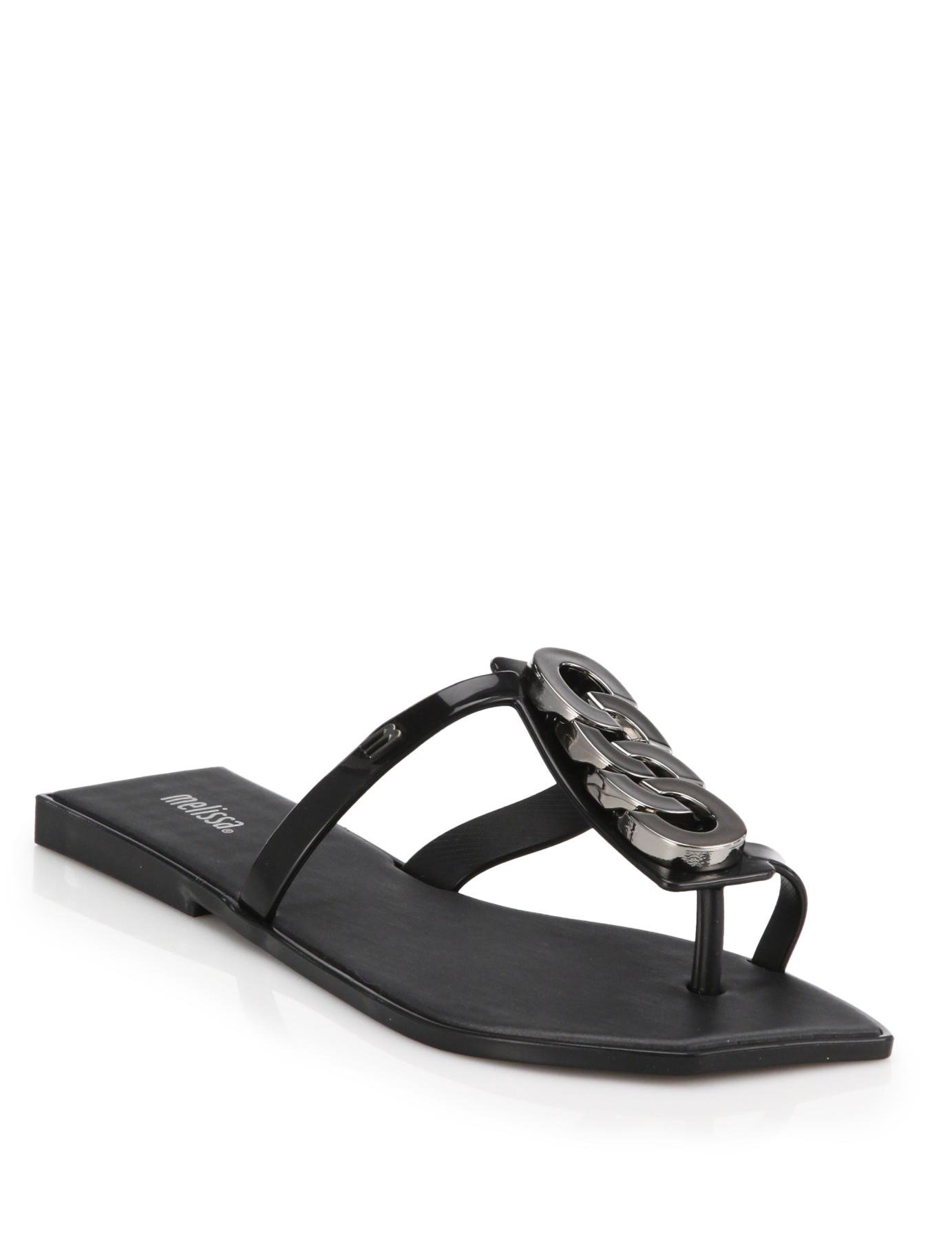 Melissa Plastic Chain-Trimmed Thong Sandals in Black | Lyst