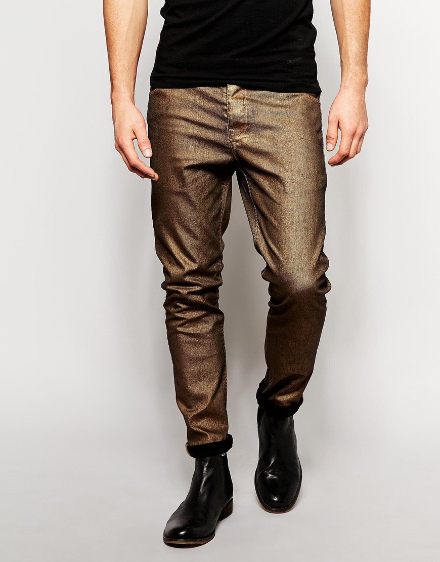 ASOS Skinny Jeans In Gold Metallic for Men Lyst