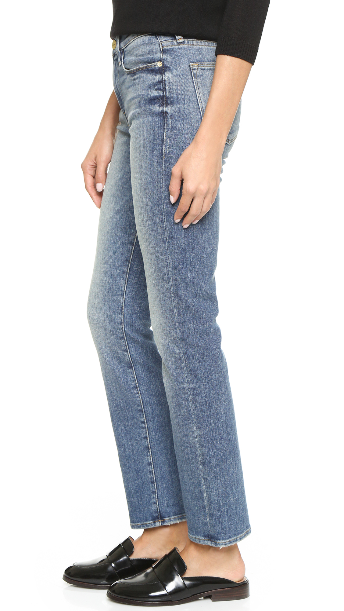 Lyst Frame Le High Straight Jeans Bledsoe in Blue
