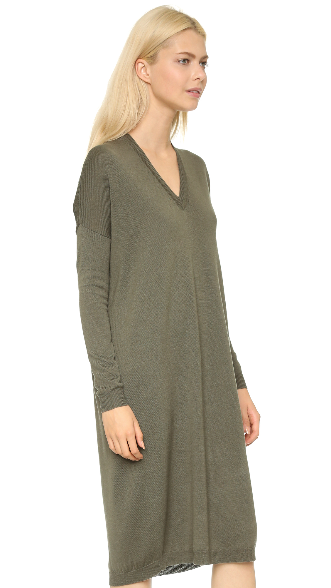 V Neck Sweater Dress in Green
