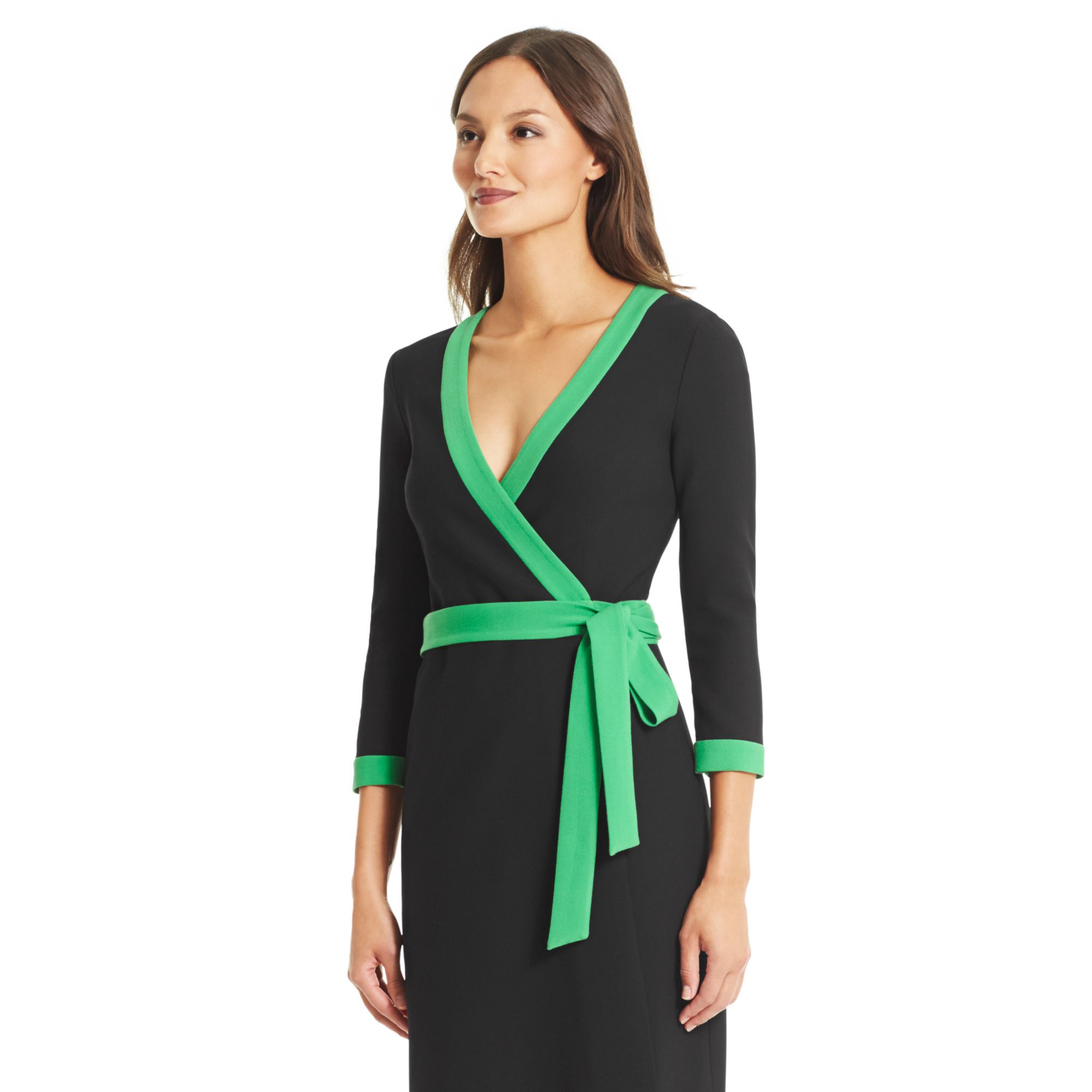 green and black wrap dress