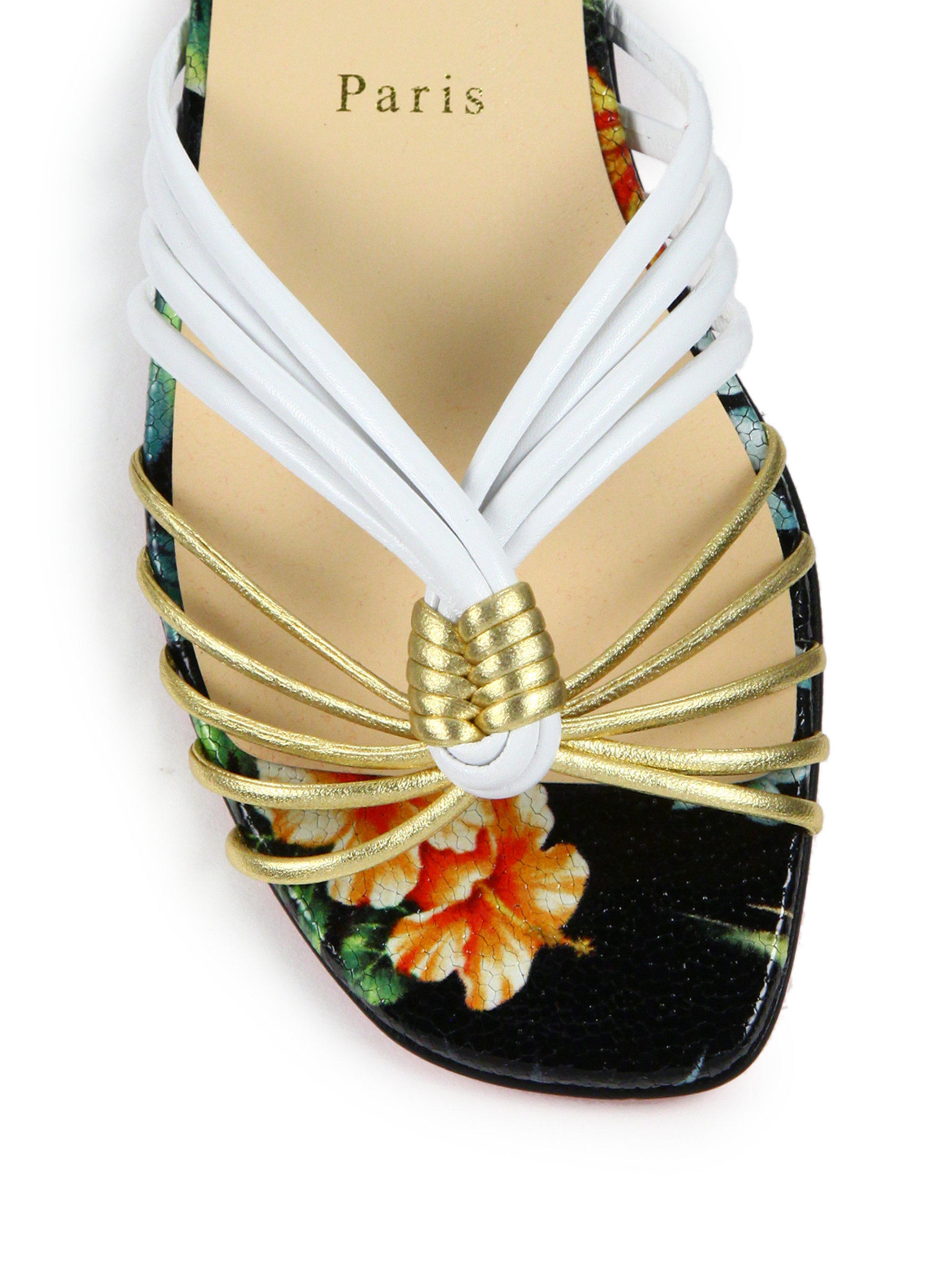 Christian louboutin Strappy Metallic Leather Flat Sandals in ...