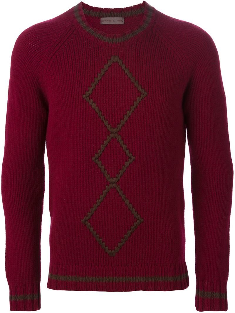 Etro Woven Argyle Sweater in Red for Men Lyst