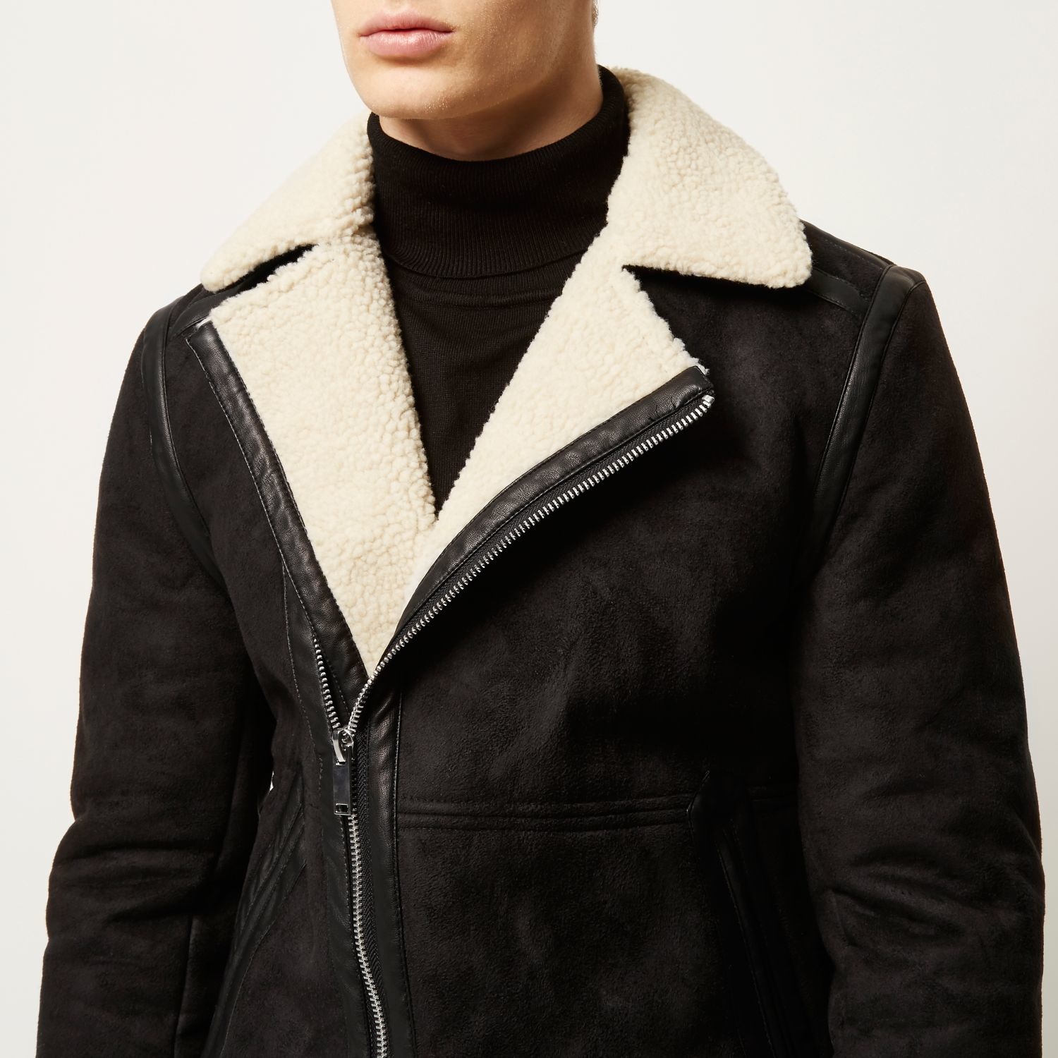 River Island Black Faux Suede Biker Jacket For Men