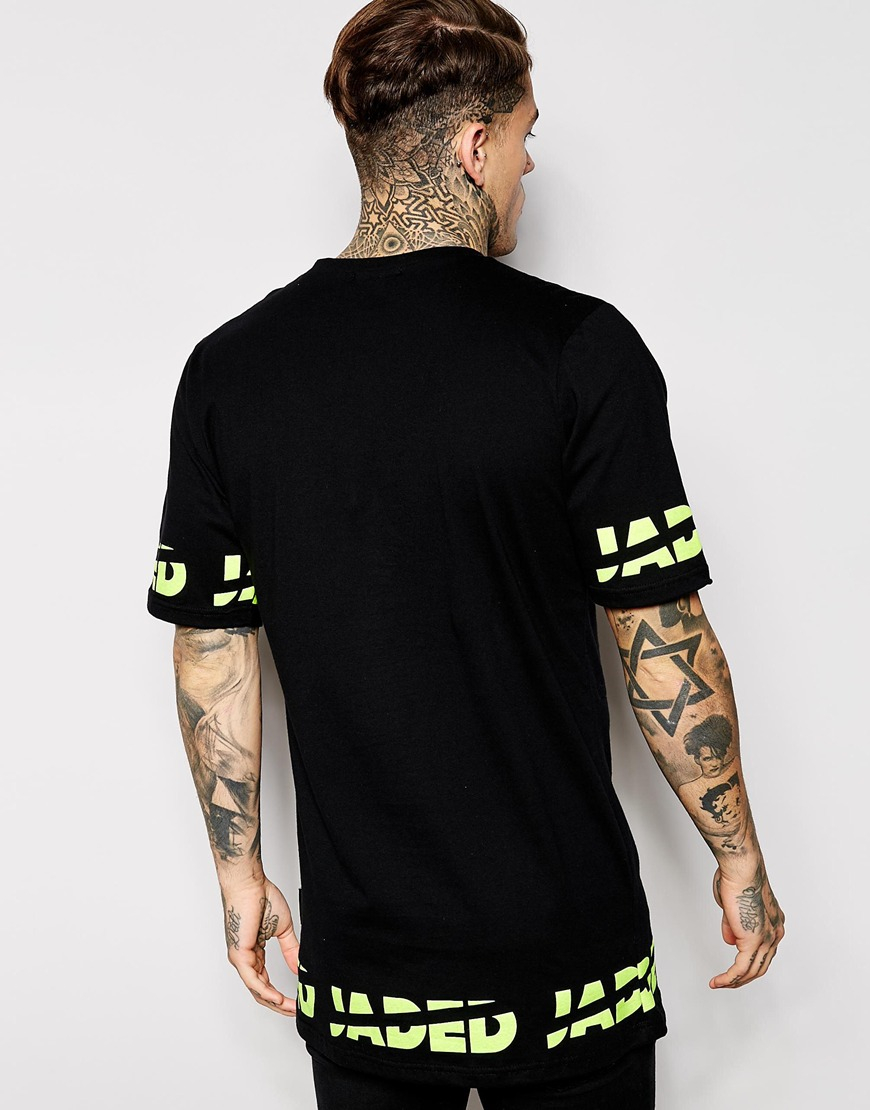 Lyst - Jaded london Longline T-shirt With Neon Logo in Black for Men