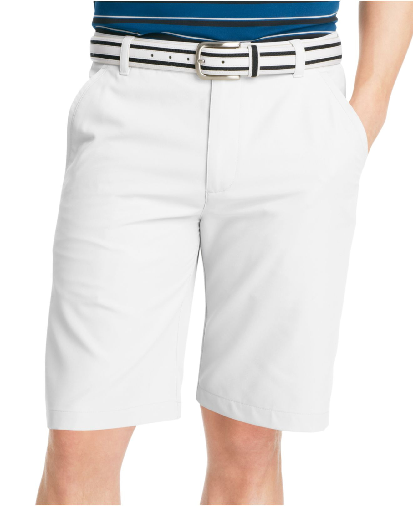 Lyst - Izod Flat-Front Classic Micro-Twill Performance Shorts in White ...