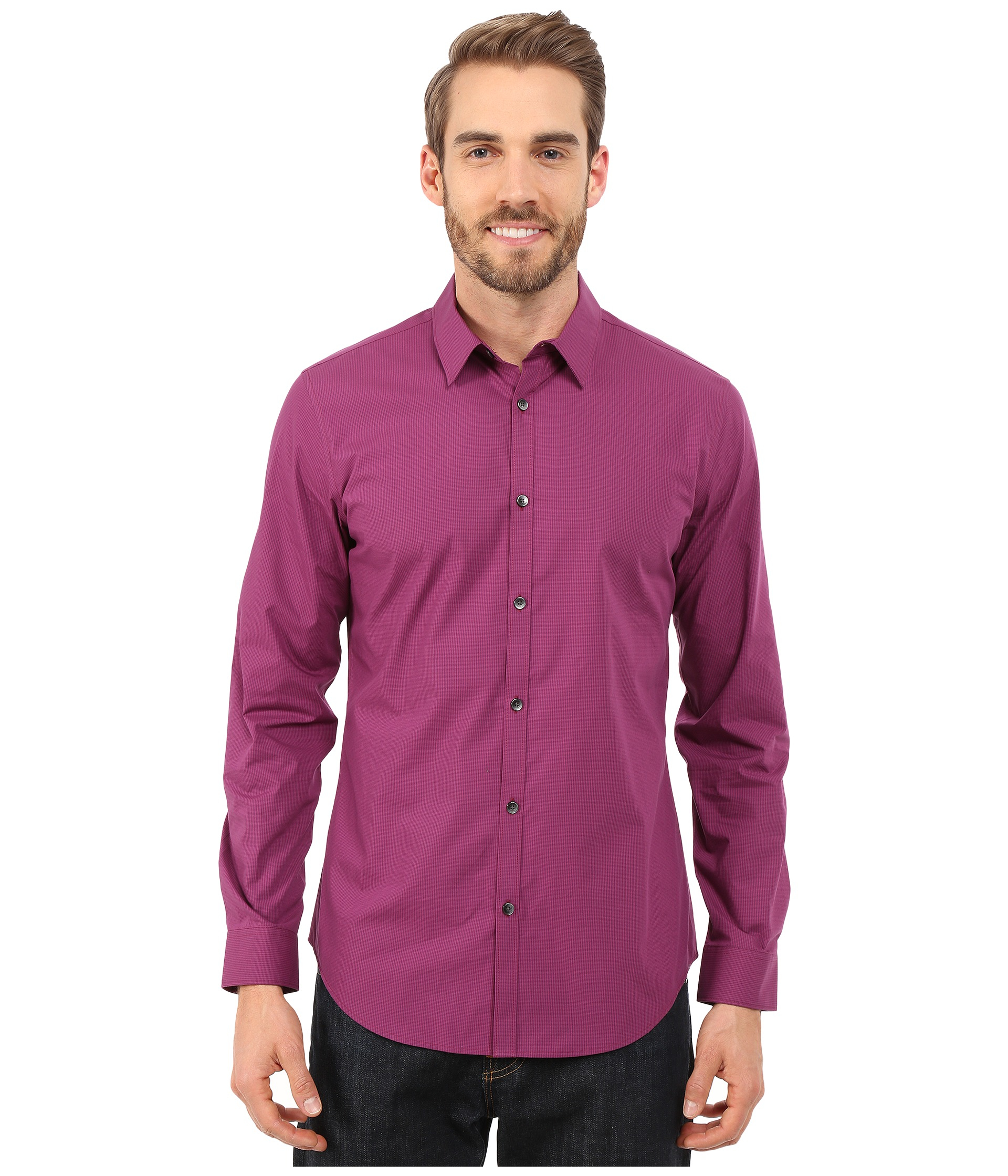 Calvin Klein Cool Tech Micro Check Poplin Woven Shirt in Purple for Men ...