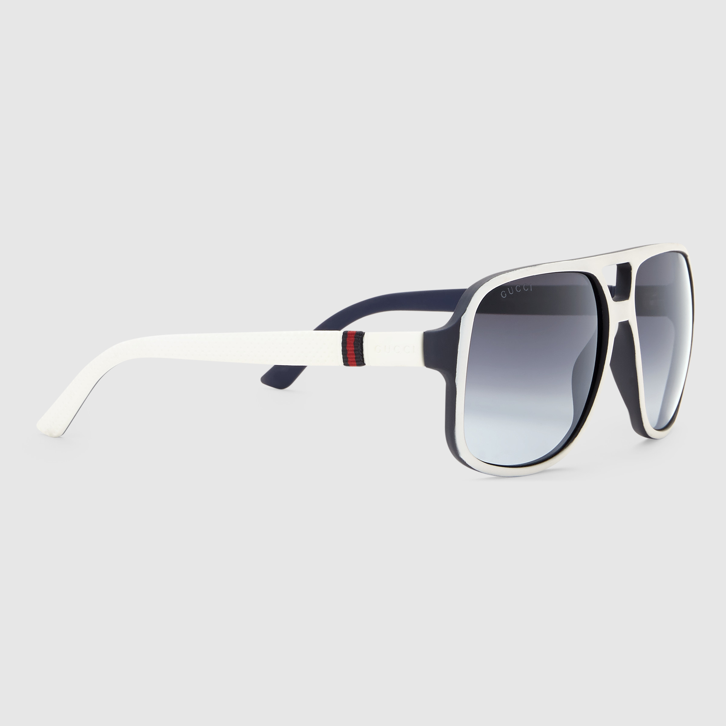 Gucci Rectangular Frame Sunglasses With Web in White for Men | Lyst