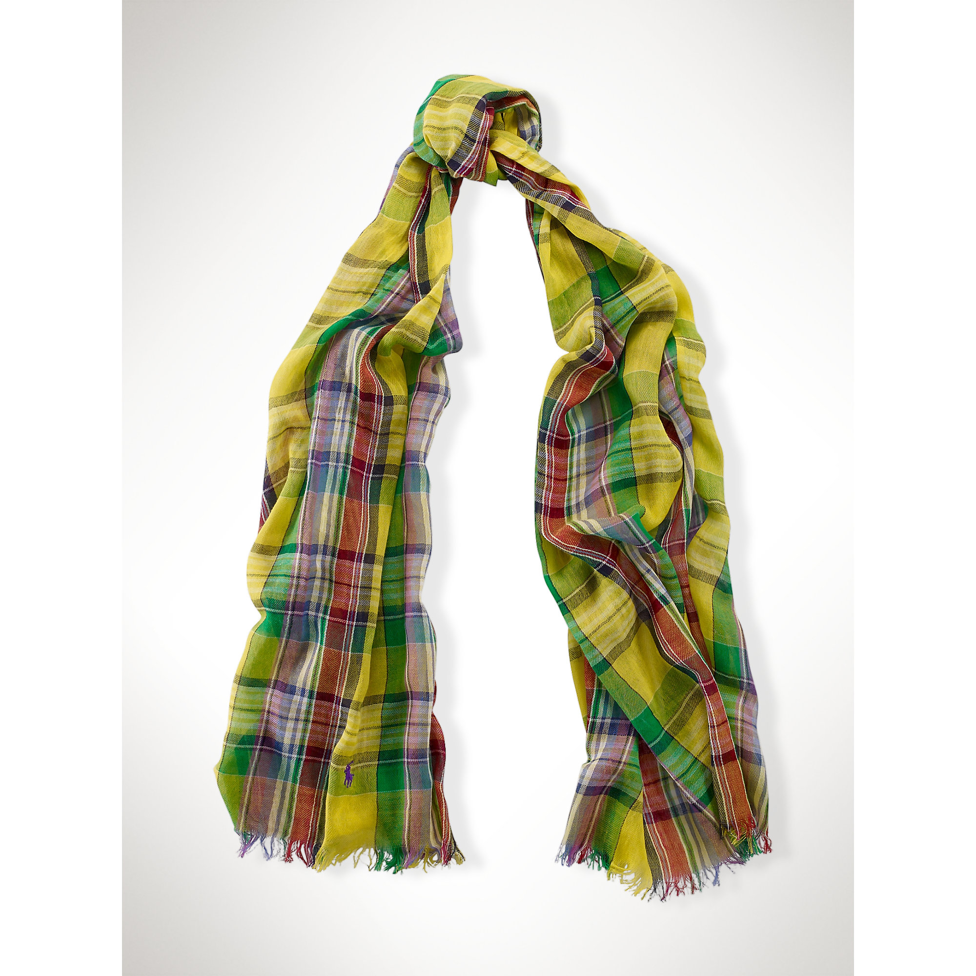 Ralph lauren Gauzy Cotton Plaid Scarf in Yellow Lyst