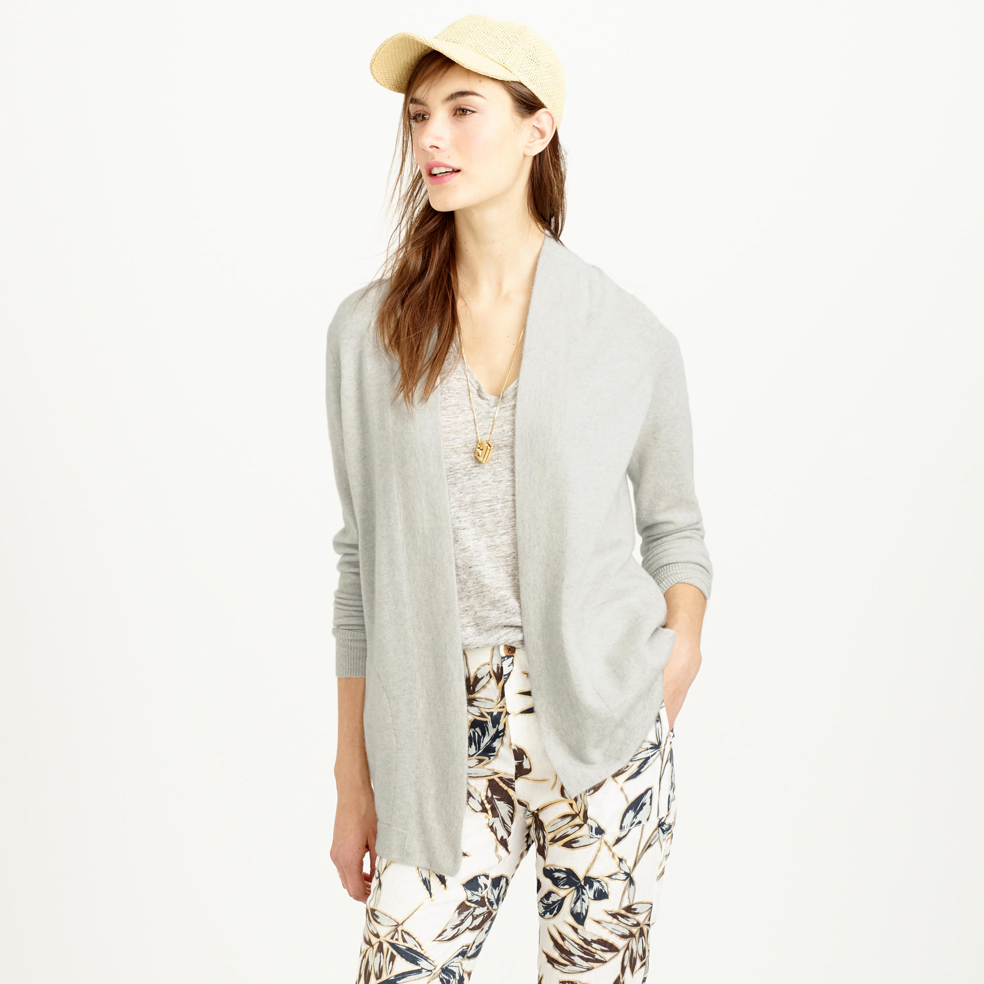 J.crew Collection Cashmere Long Open Cardigan Sweater in Silver (hthr ...