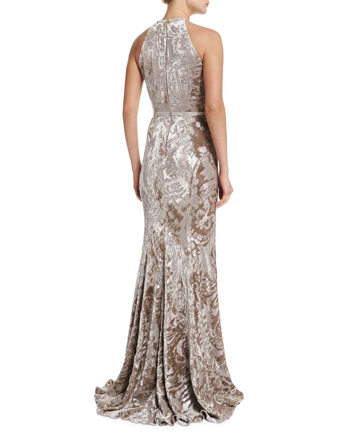 metallic halter gown