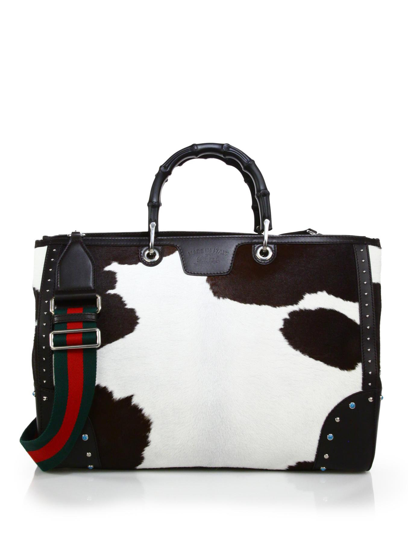 Lyst Gucci Bamboo Per Large Calf Hair Tote In Black Gallery