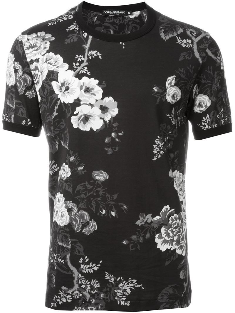 Deter uitdrukking Economisch Dolce & Gabbana Floral Print T-shirt in Black for Men | Lyst