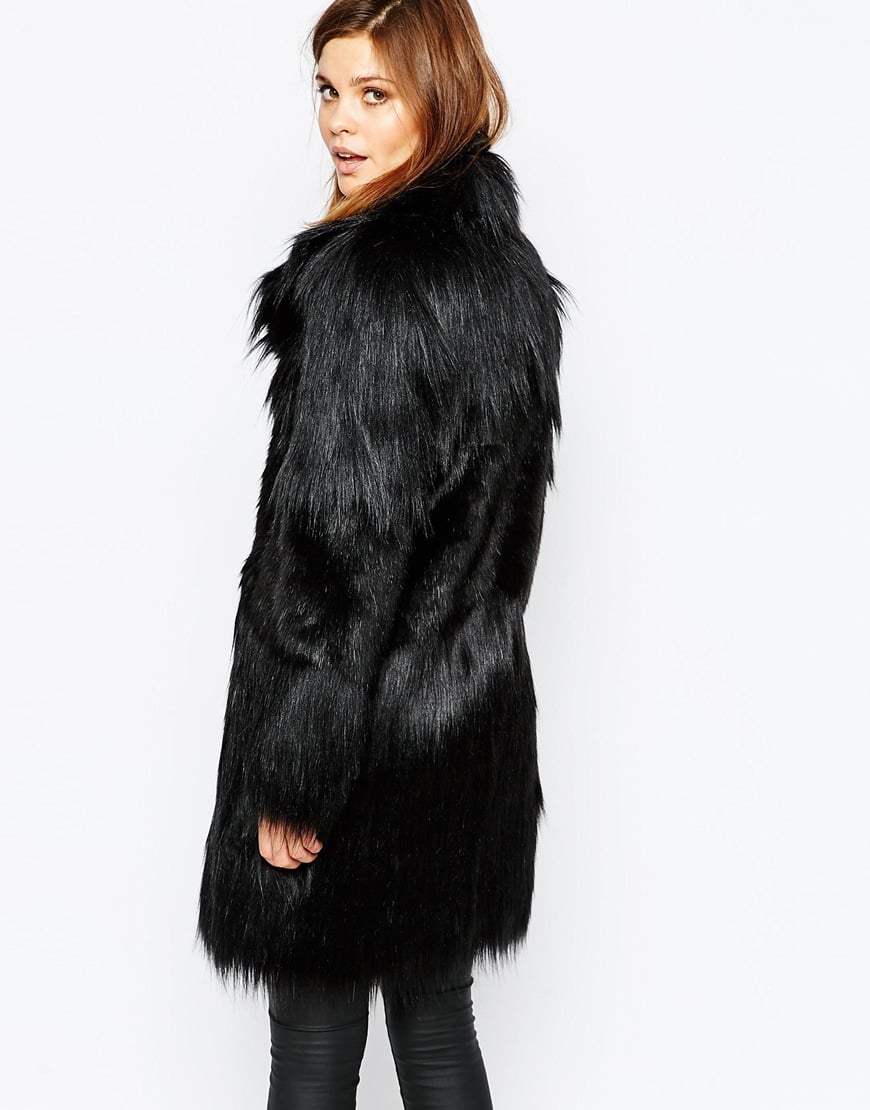 Warehouse Faux Fur Coat in Black | Lyst