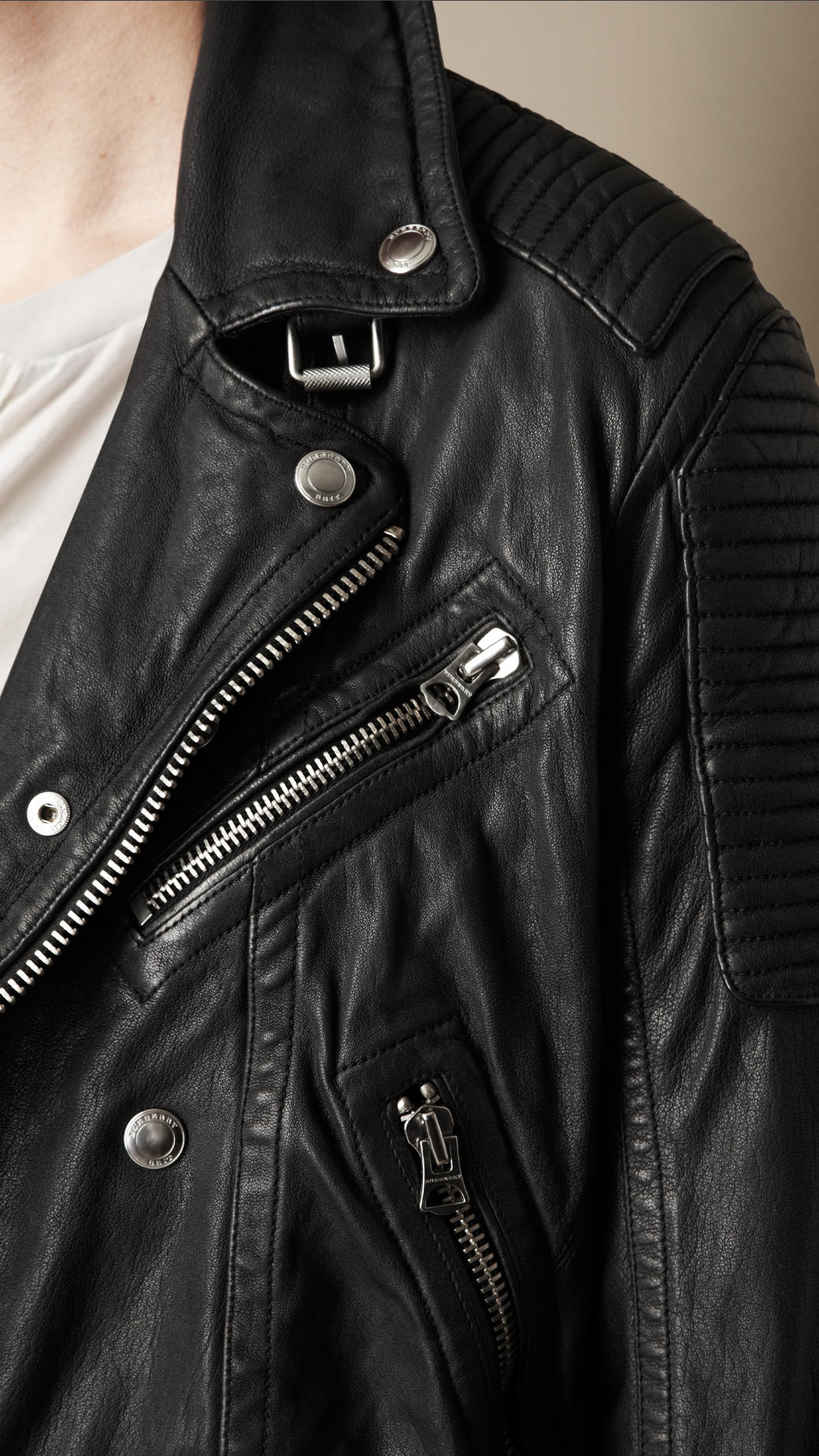 Burberry Black Quilted Panel Biker Jacket For Men