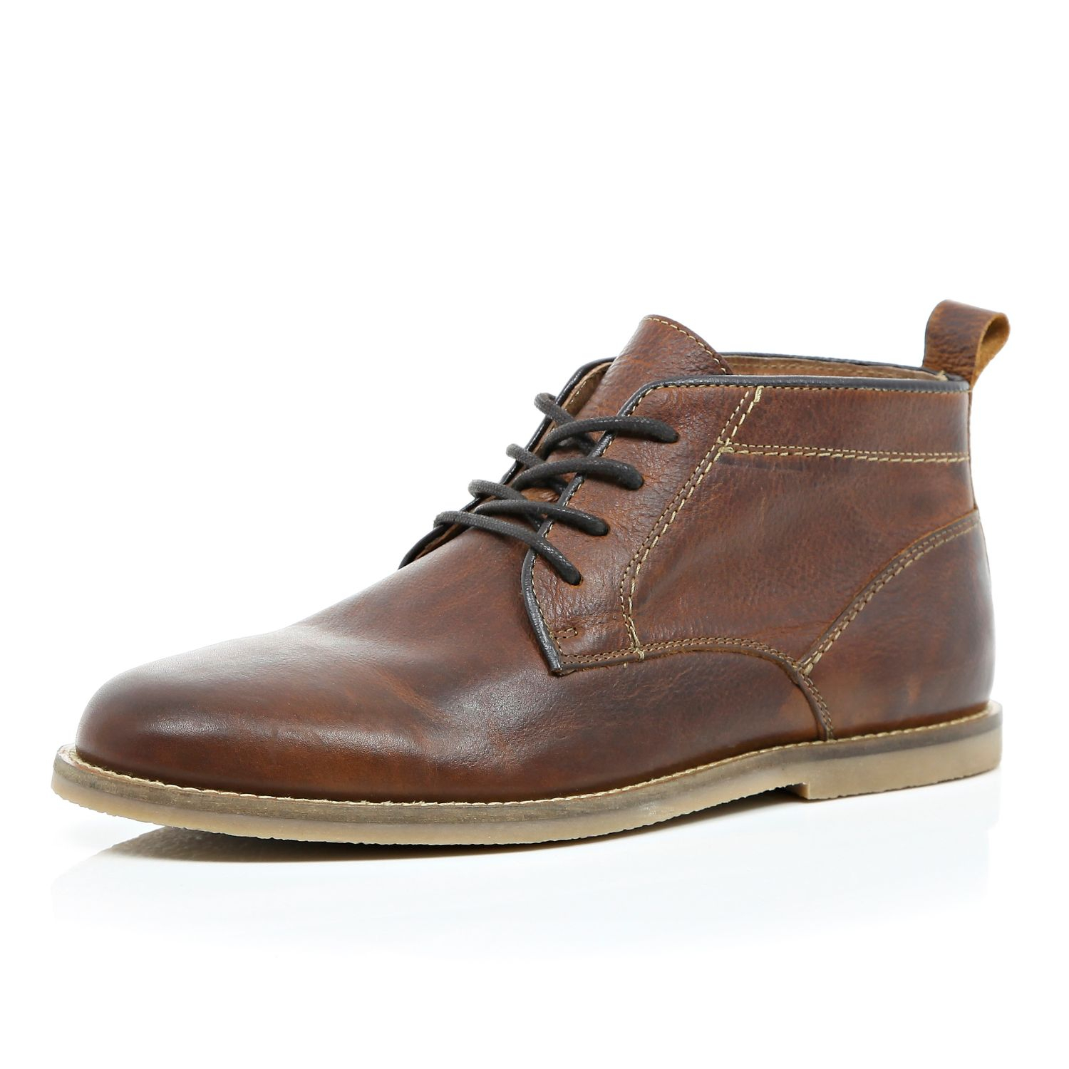 Lyst - River Island Brown Leather Lace Up Desert Boots in Brown for Men