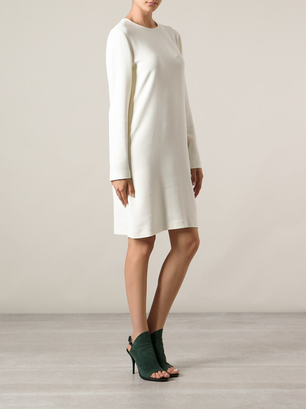 Calvin Klein Long Sleeved Dress in White - Lyst