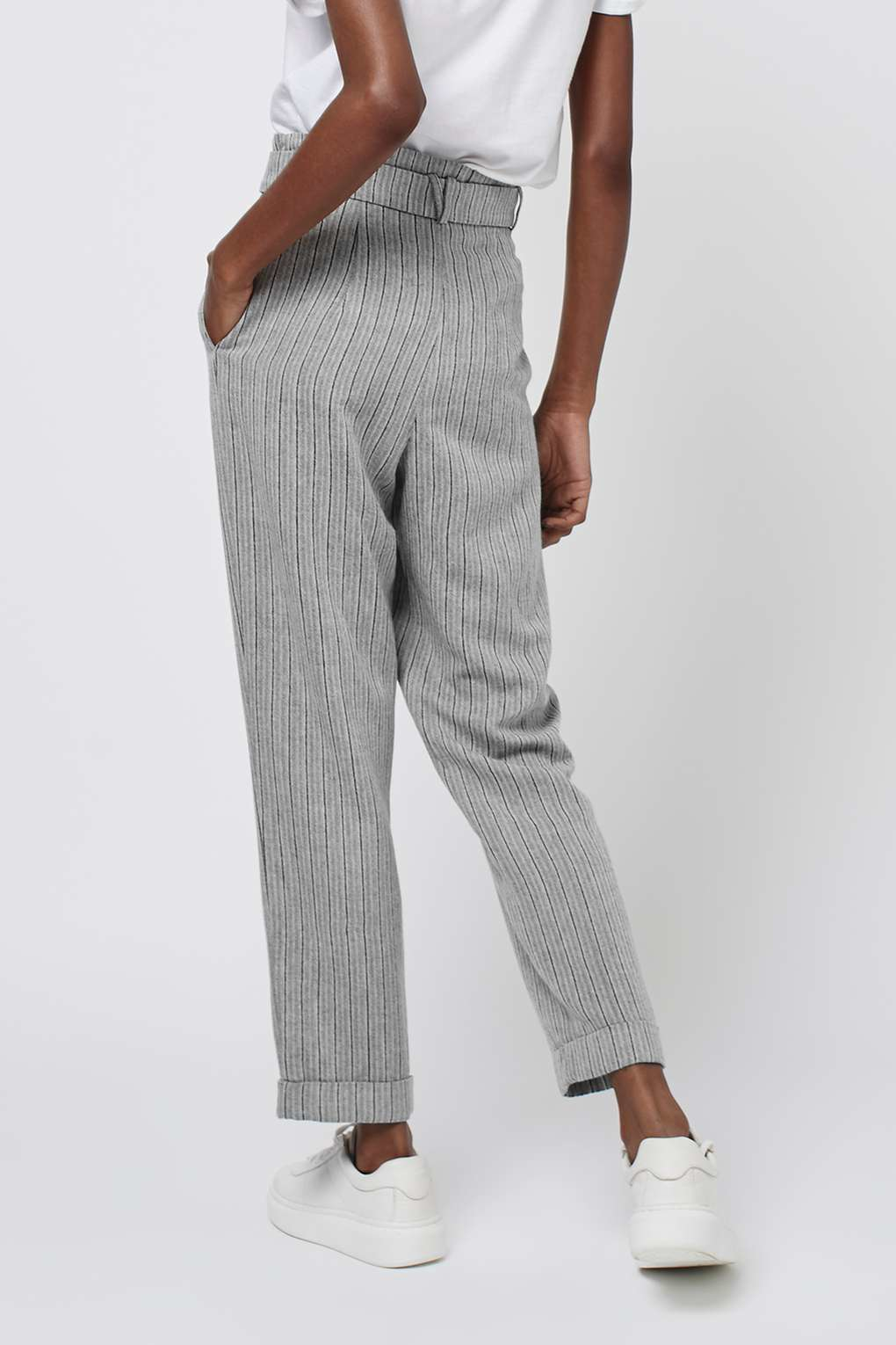 Lyst - Topshop Stripe Paperbag Trousers in Gray